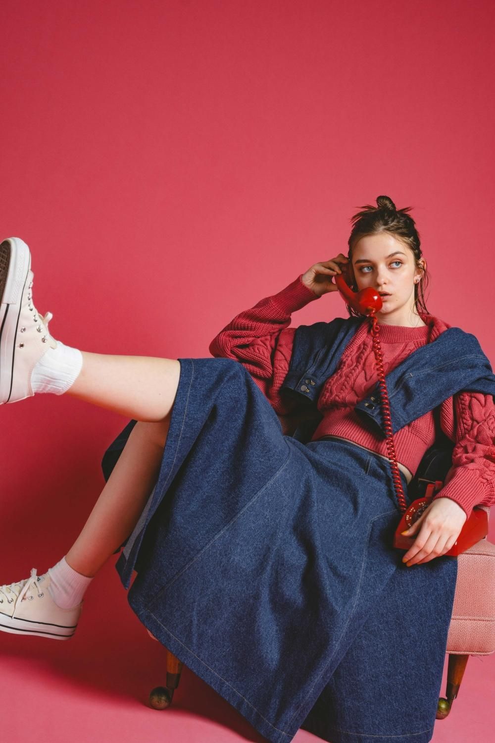 PINUE アシメフレアデニムスカート ブラック M pinue アシメ