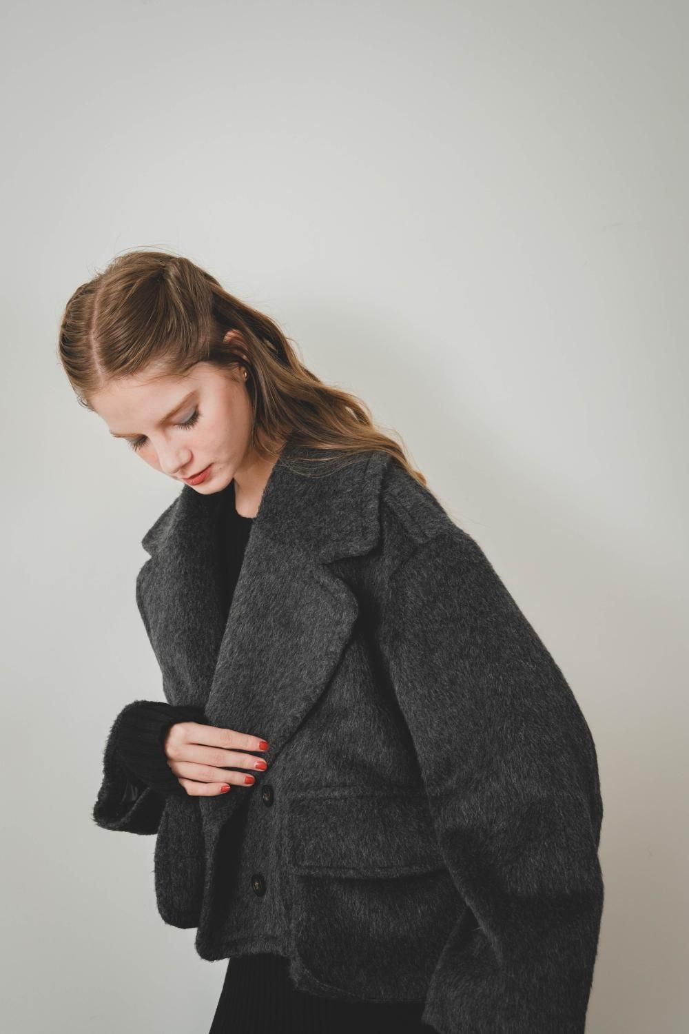 pinueピヌエ ビックポケットショートコート(GRAY) ビッグポケット