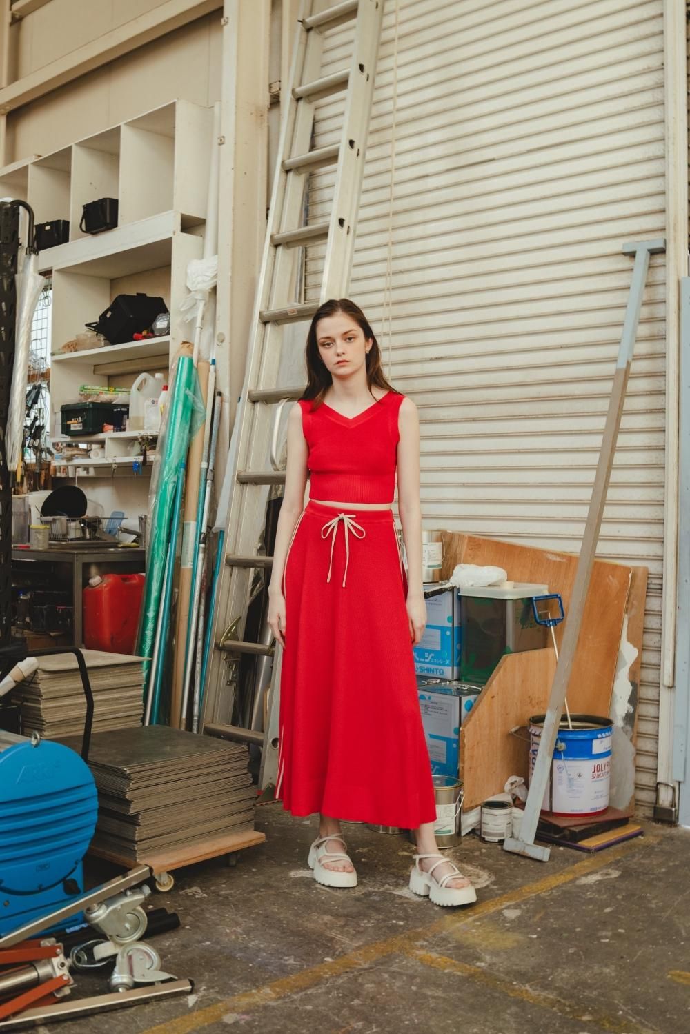サイドラインニットセットアップ(RED) - PINUE サイドラインニットセットアップ(RED) - PINUE