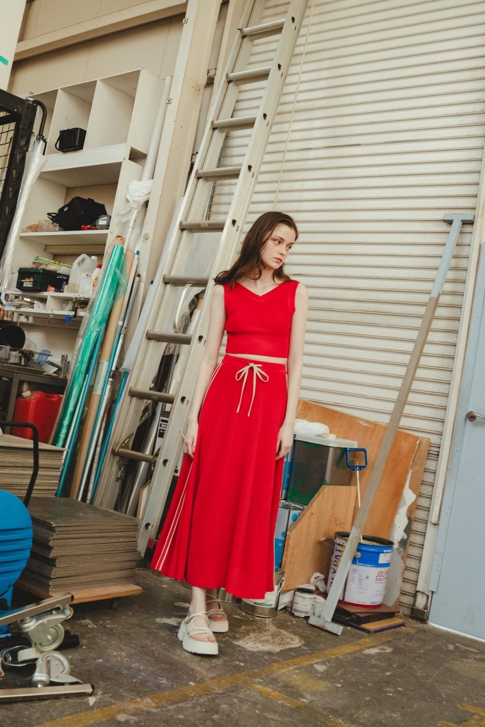 サイドラインニットセットアップ（RED） - PINUE