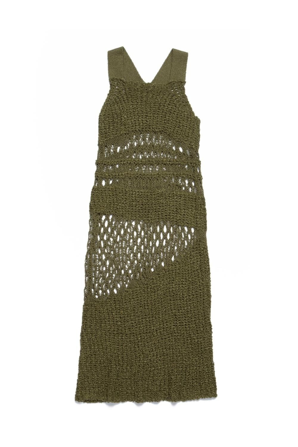 メッシュ切替ニットワンピース(KHAKI) - PINUE メッシュ切替ニットワンピース(KHAKI) - PINUE