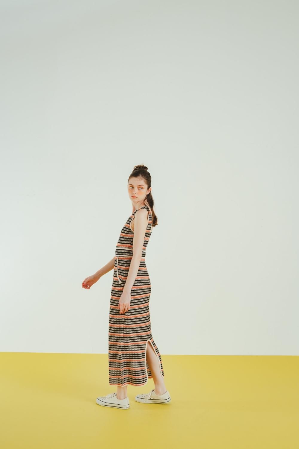 マルチカラーニットワンピース(BLACK×ORANGE) - PINUE マルチカラーニットワンピース(BLACK×ORANGE) - PINUE