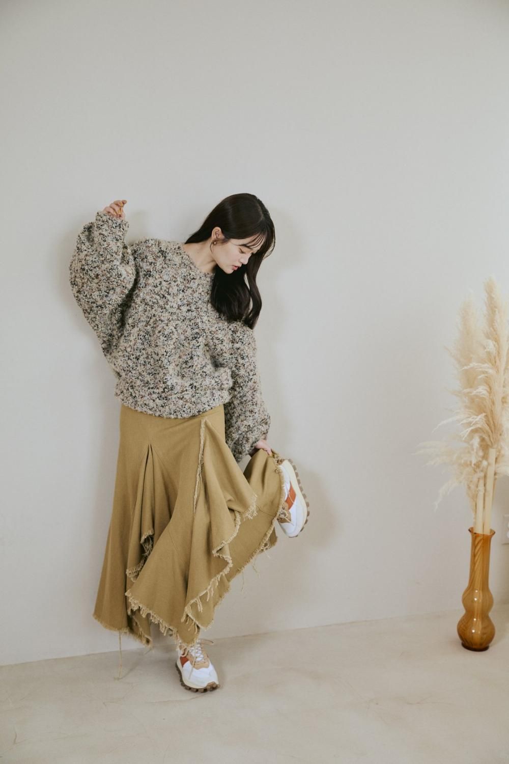 ダメージラッフルスカート(CARAMEL) - PINUE ダメージラッフルスカート(CARAMEL) - PINUE