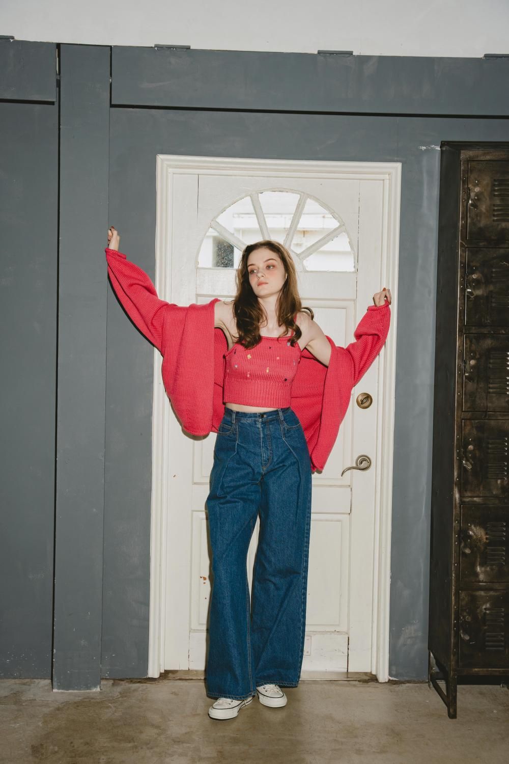 タックデニムパンツ（BLUE） - PINUE