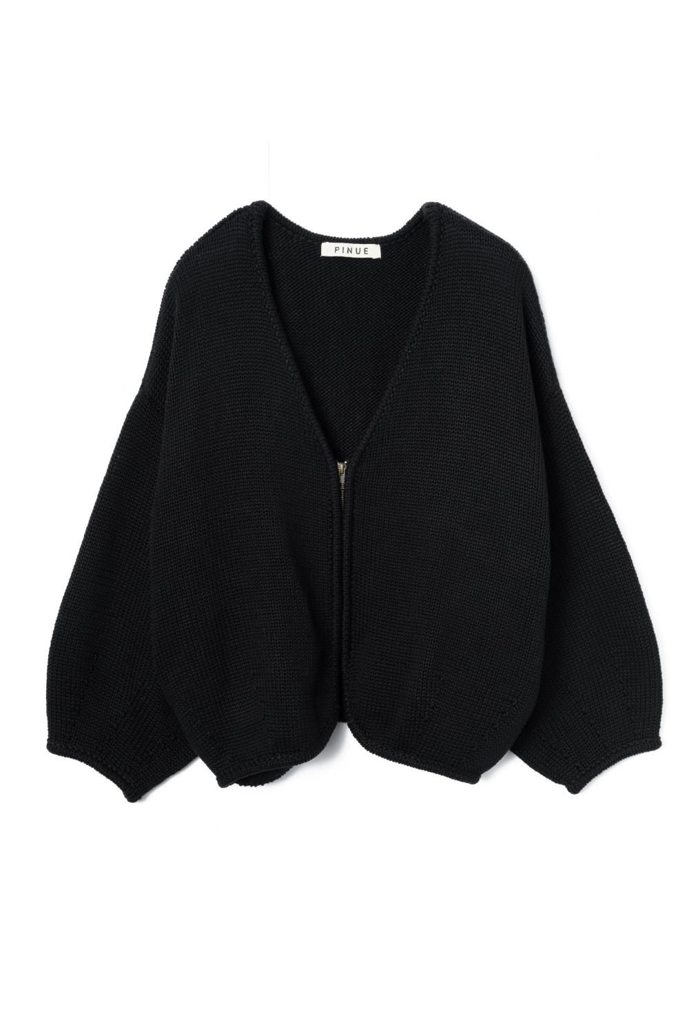 ハンドステッチニットキャミ＆カーデセット（BLACK） - PINUE