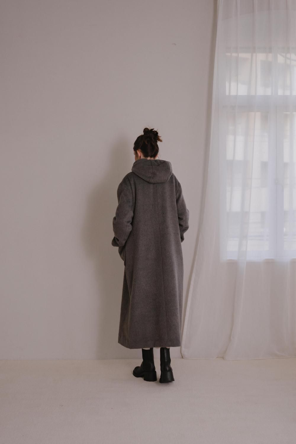 フード付きノーカラーコート(GRAY) - PINUE フード付きノーカラーコート(GRAY) - PINUE