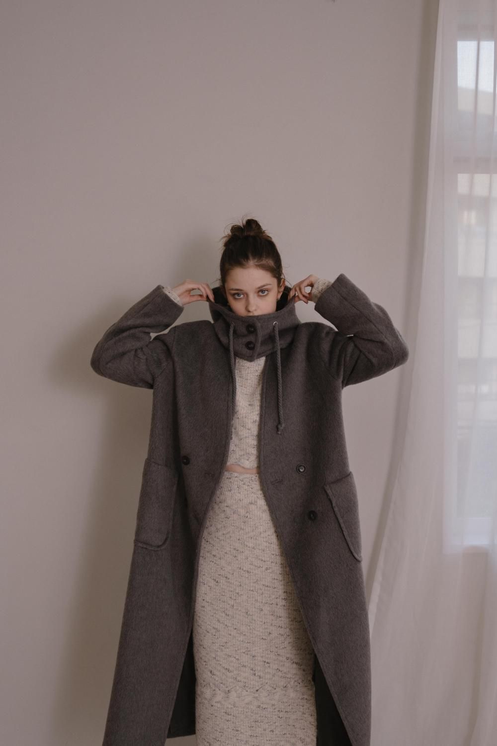 フード付きノーカラーコート(GRAY) - PINUE フード付きノーカラーコート(GRAY) - PINUE