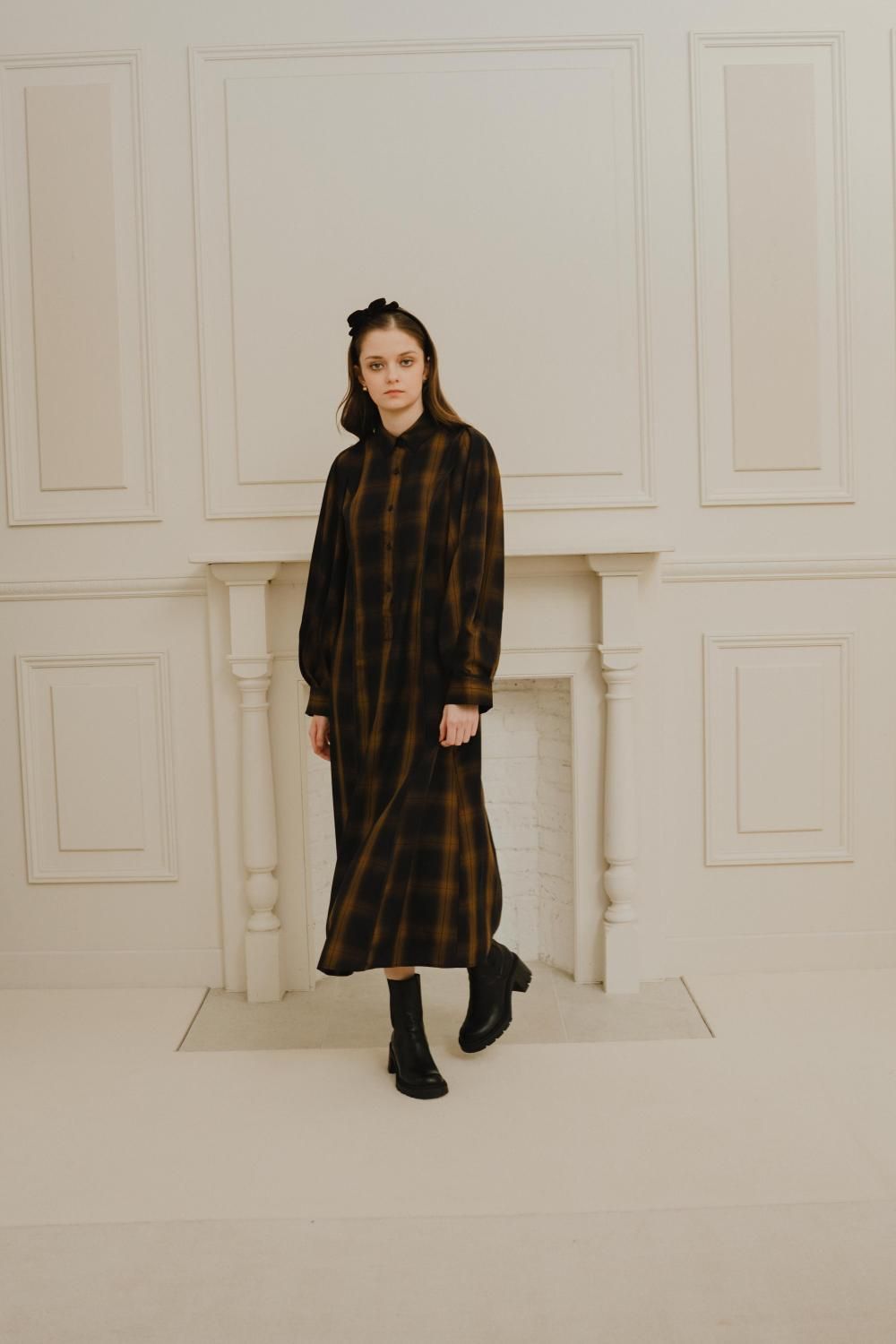 チェックシャツワンピース（NAVY） - PINUE