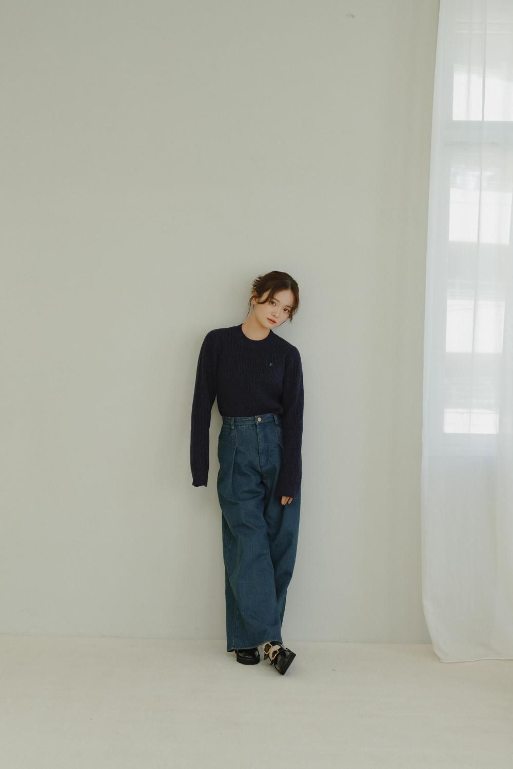 タックステッチデニムパンツ(BLUE) - PINUE タックステッチデニムパンツ(BLUE) - PINUE