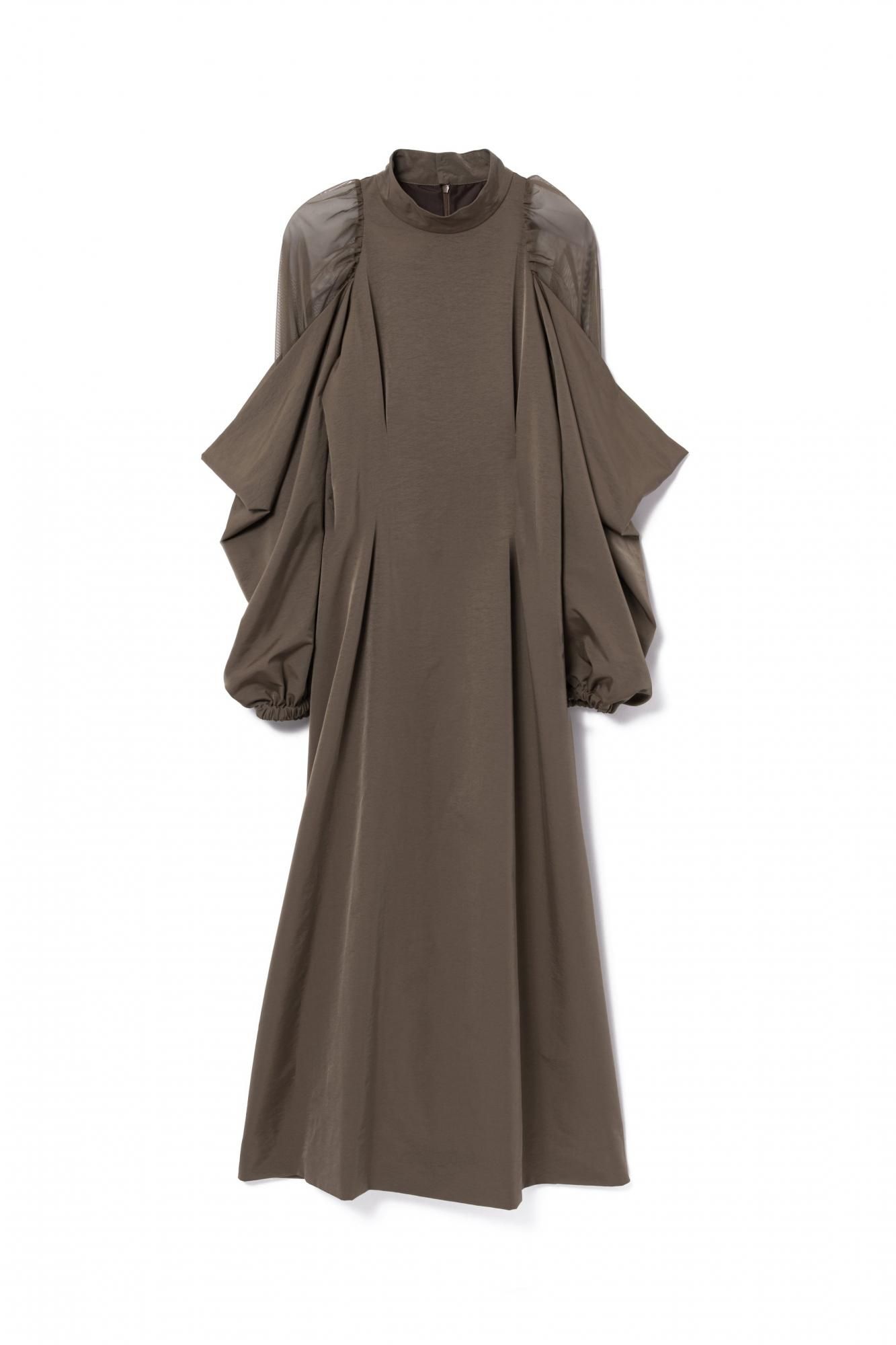 ドレープスリーブドレス(GRAYISH BROWN) - PINUE ドレープスリーブドレス(GRAYISH BROWN) - PINUE