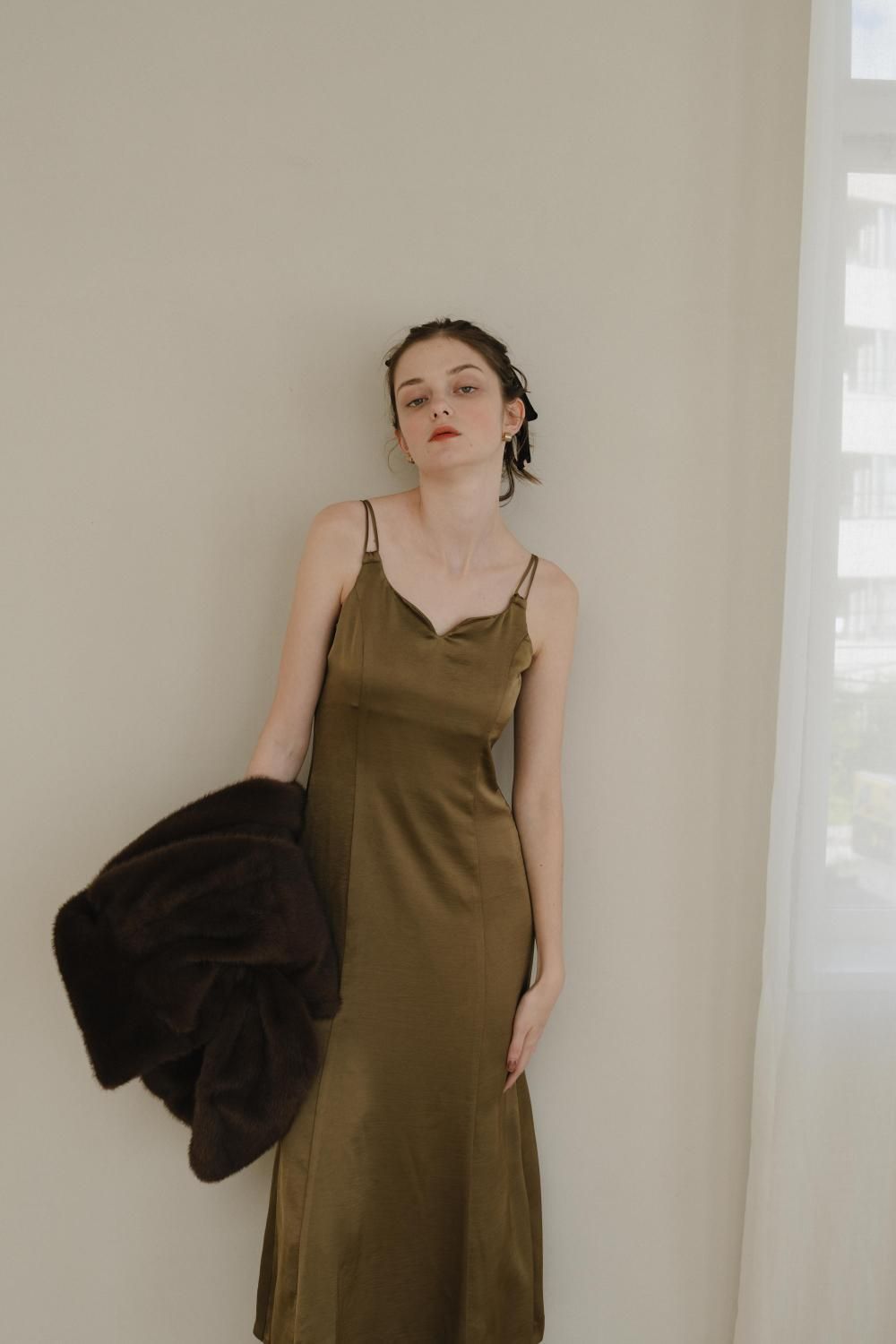 フリルボレロ+キャミドレスセット(KHAKI) - PINUE フリルボレロ+キャミドレスセット(KHAKI) - PINUE