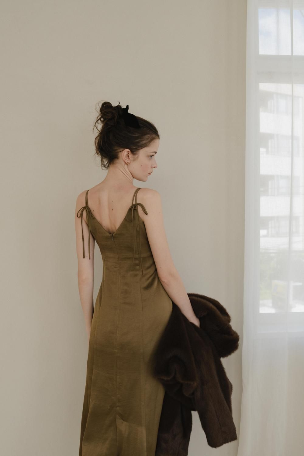 フリルボレロ+キャミドレスセット(KHAKI) - PINUE フリルボレロ+キャミドレスセット(KHAKI) - PINUE