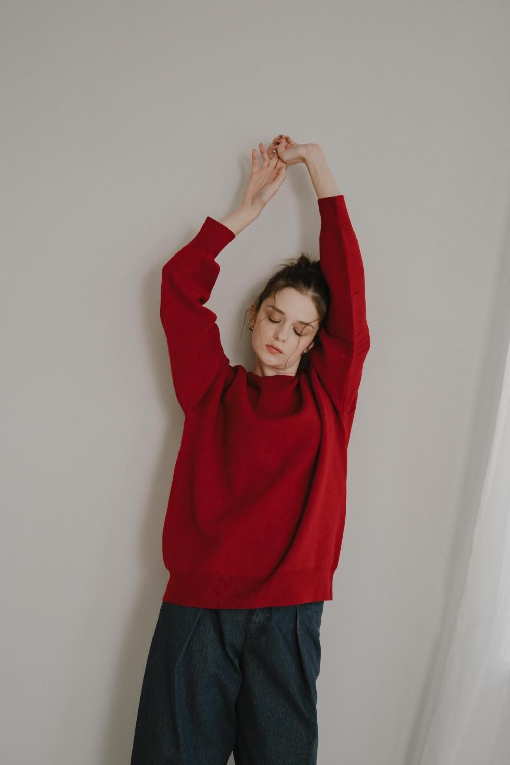 ラインニットトップス(RED) - PINUE ラインニットトップス(RED) - PINUE