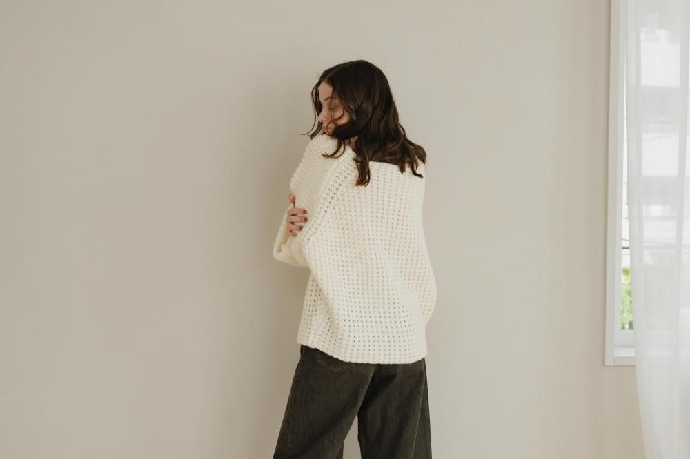 ワッフルニットトップス(WHITE) - PINUE ワッフルニットトップス(WHITE) - PINUE