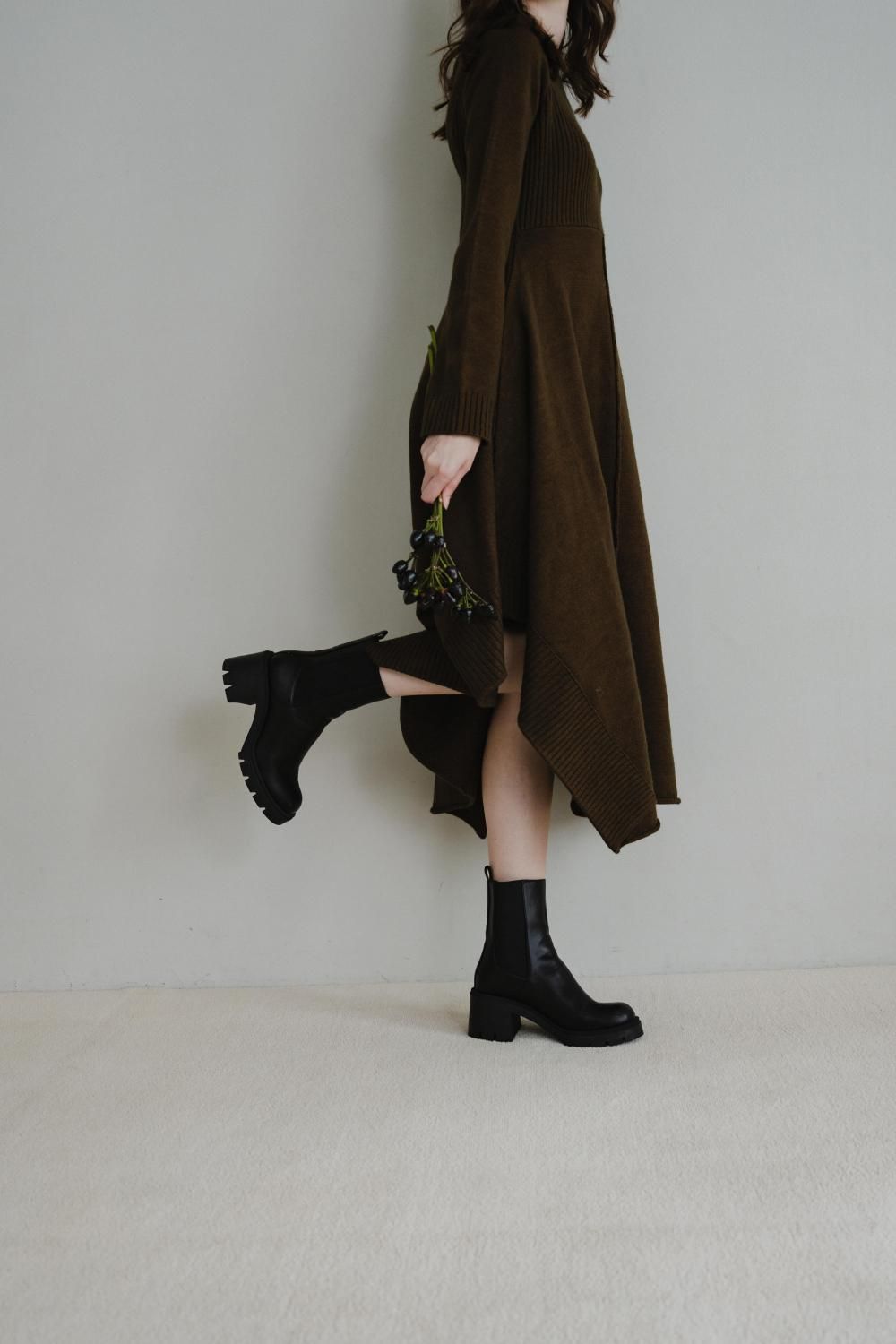 リブヘムニットワンピース(BROWN) - PINUE リブヘムニットワンピース(BROWN) - PINUE