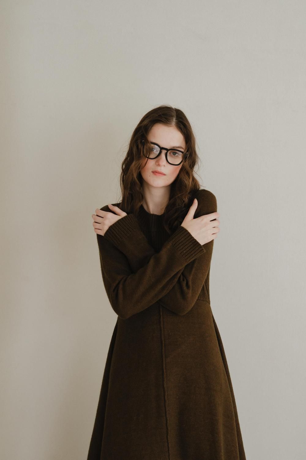 リブヘムニットワンピース(BROWN) - PINUE リブヘムニットワンピース(BROWN) - PINUE