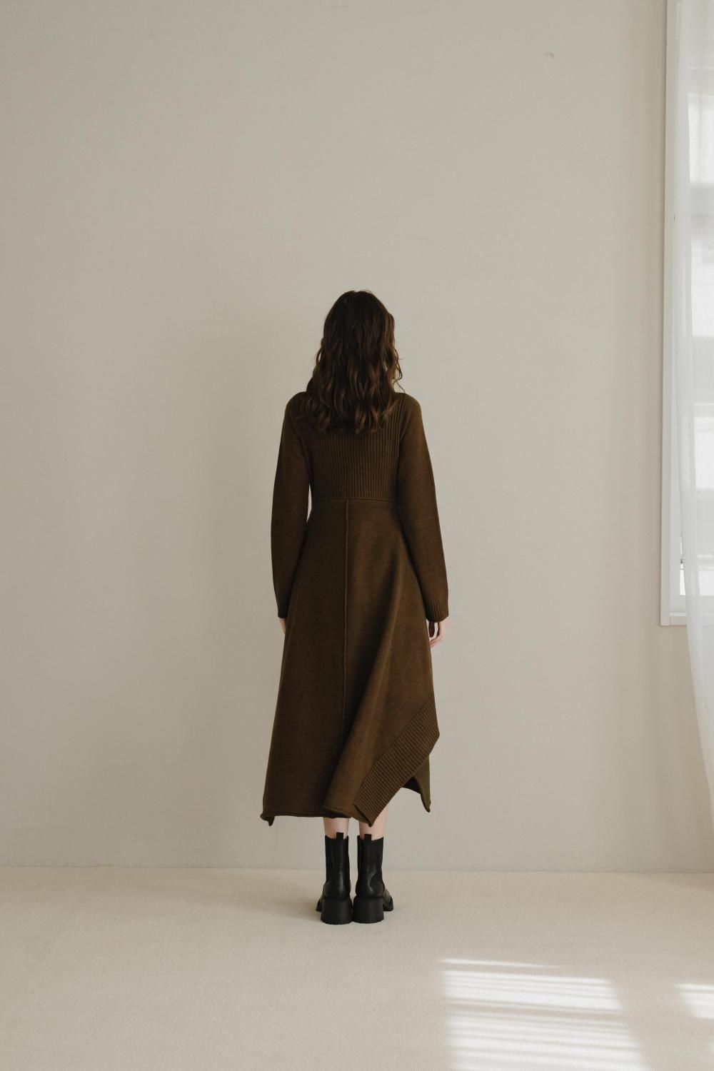 リブヘムニットワンピース(BROWN) - PINUE リブヘムニットワンピース(BROWN) - PINUE