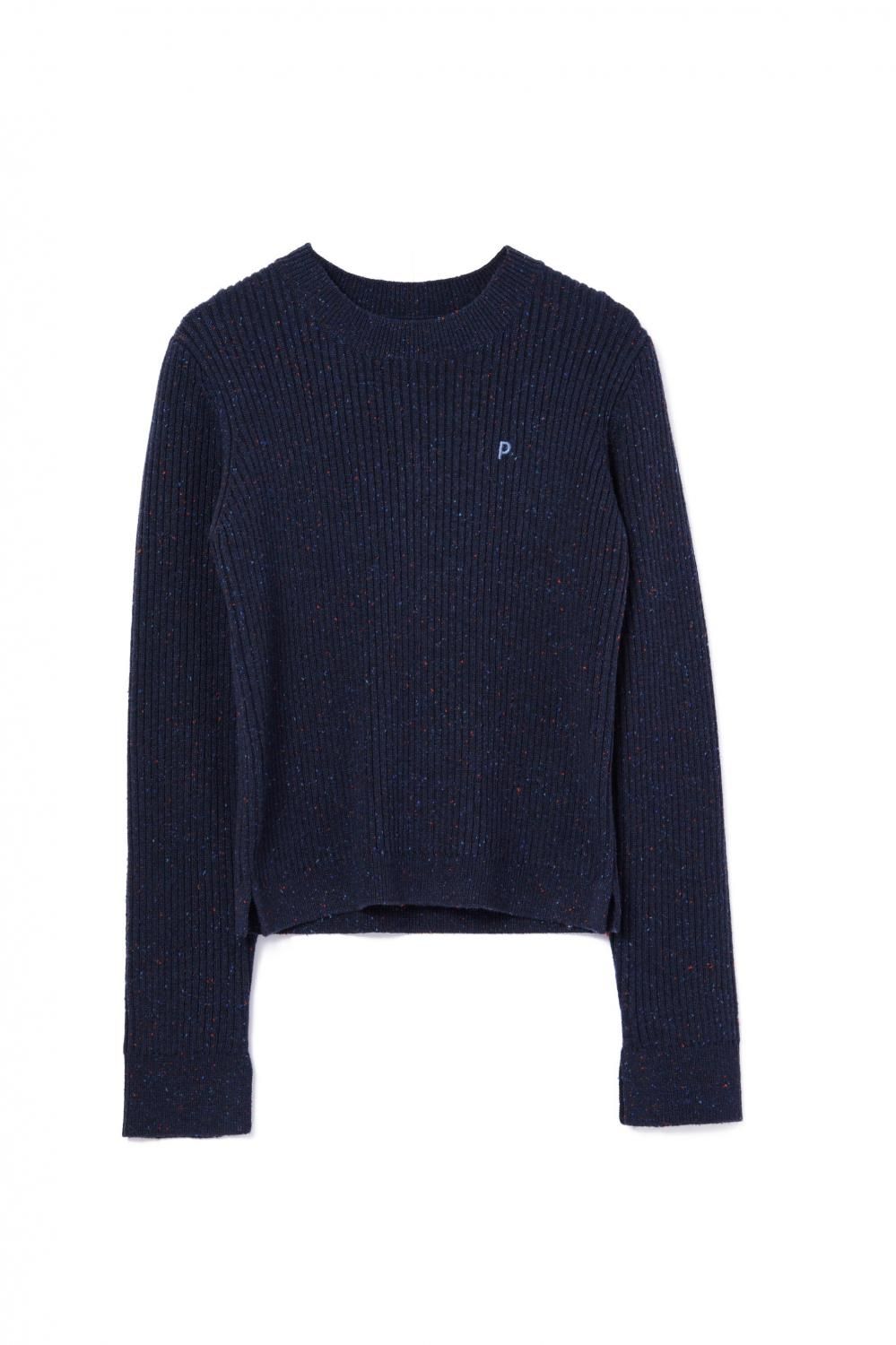 カラーネップリブニットトップス（NAVY） - PINUE