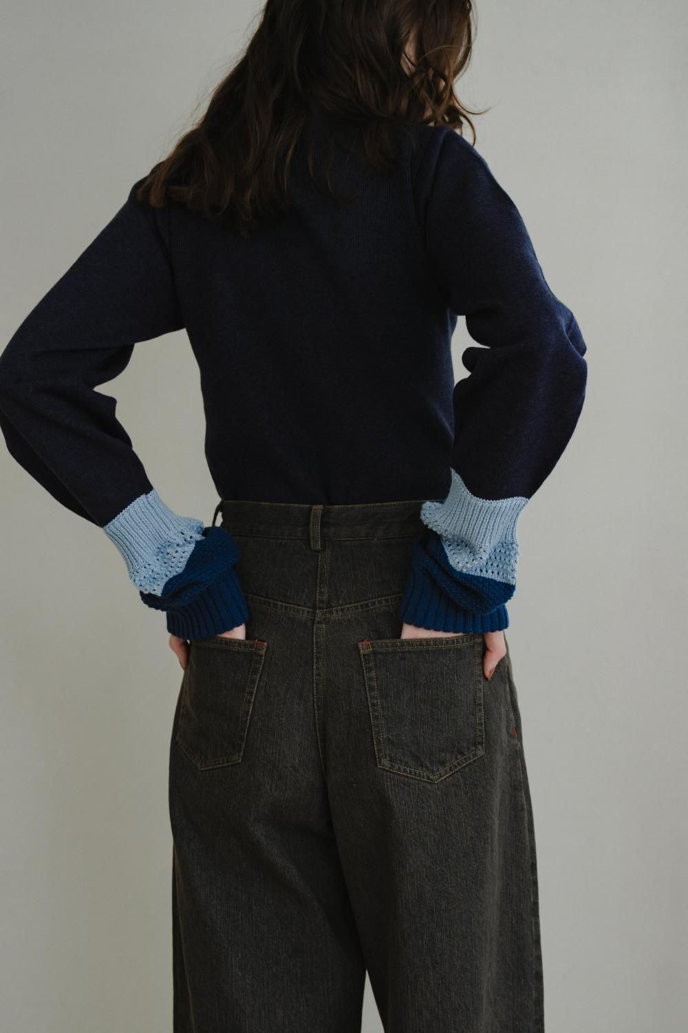ダブルカフニットトップス(NAVY) - PINUE ダブルカフニットトップス(NAVY) - PINUE