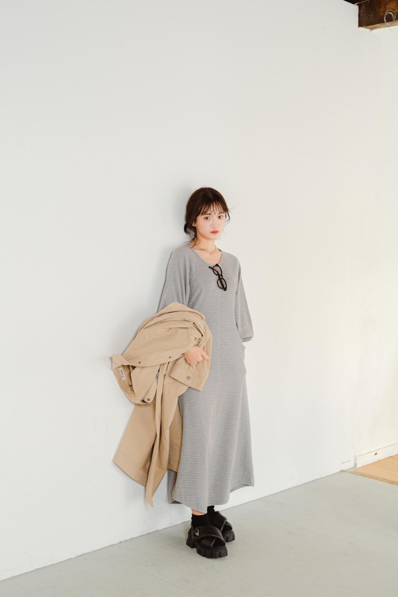 ボーダーサーマルワンピース(GRAY) - PINUE ボーダーサーマルワンピース(GRAY) - PINUE