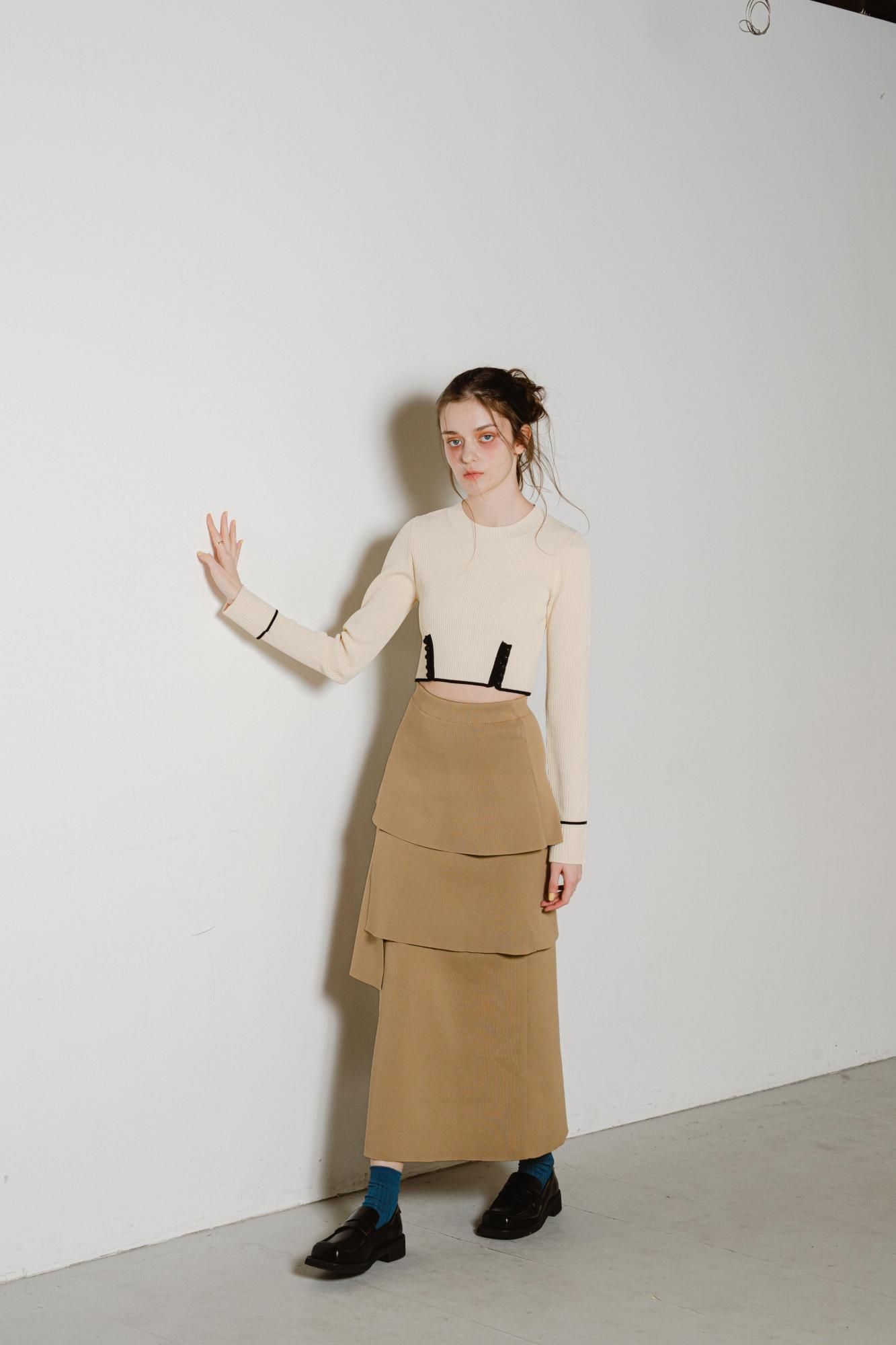 【大人気】PINUE ニットティアードスカート（BEIGE） ニットティアードスカート（BEIGE） - PINUE