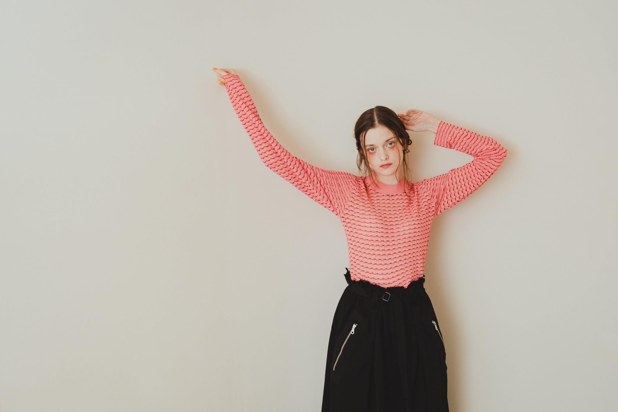 ウェーブボーダーニットトップス（PINK） - PINUE