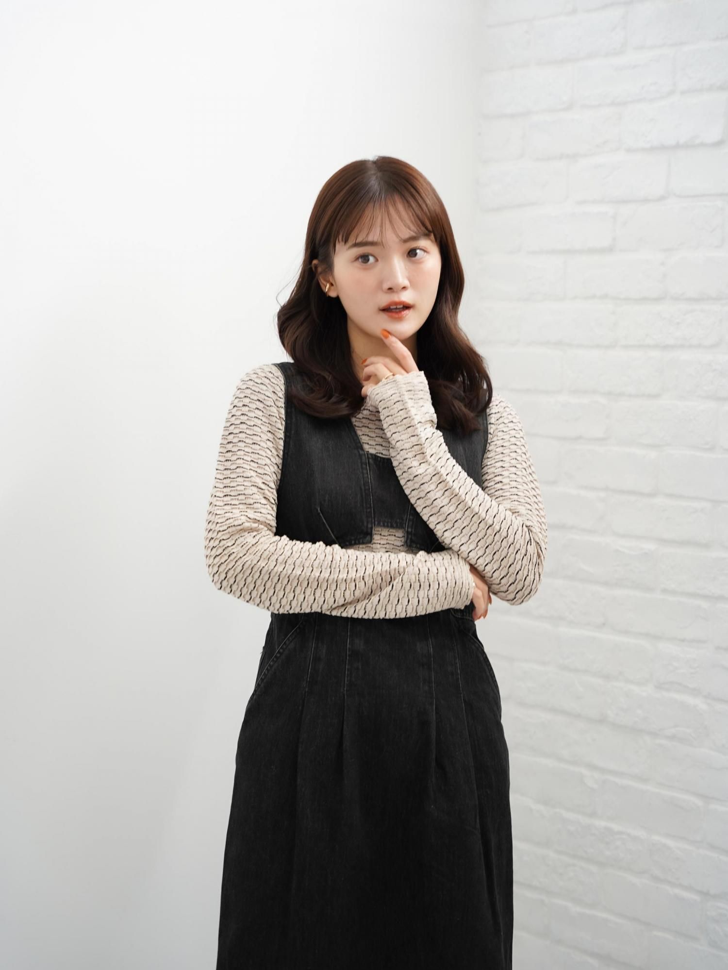 ウェーブボーダーニットトップス（BROWN） - PINUE