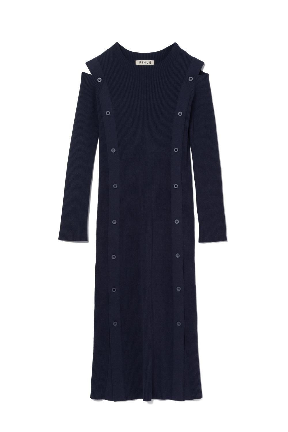 ボタンスリットニットワンピース(NAVY) - PINUE ボタンスリットニットワンピース(NAVY) - PINUE