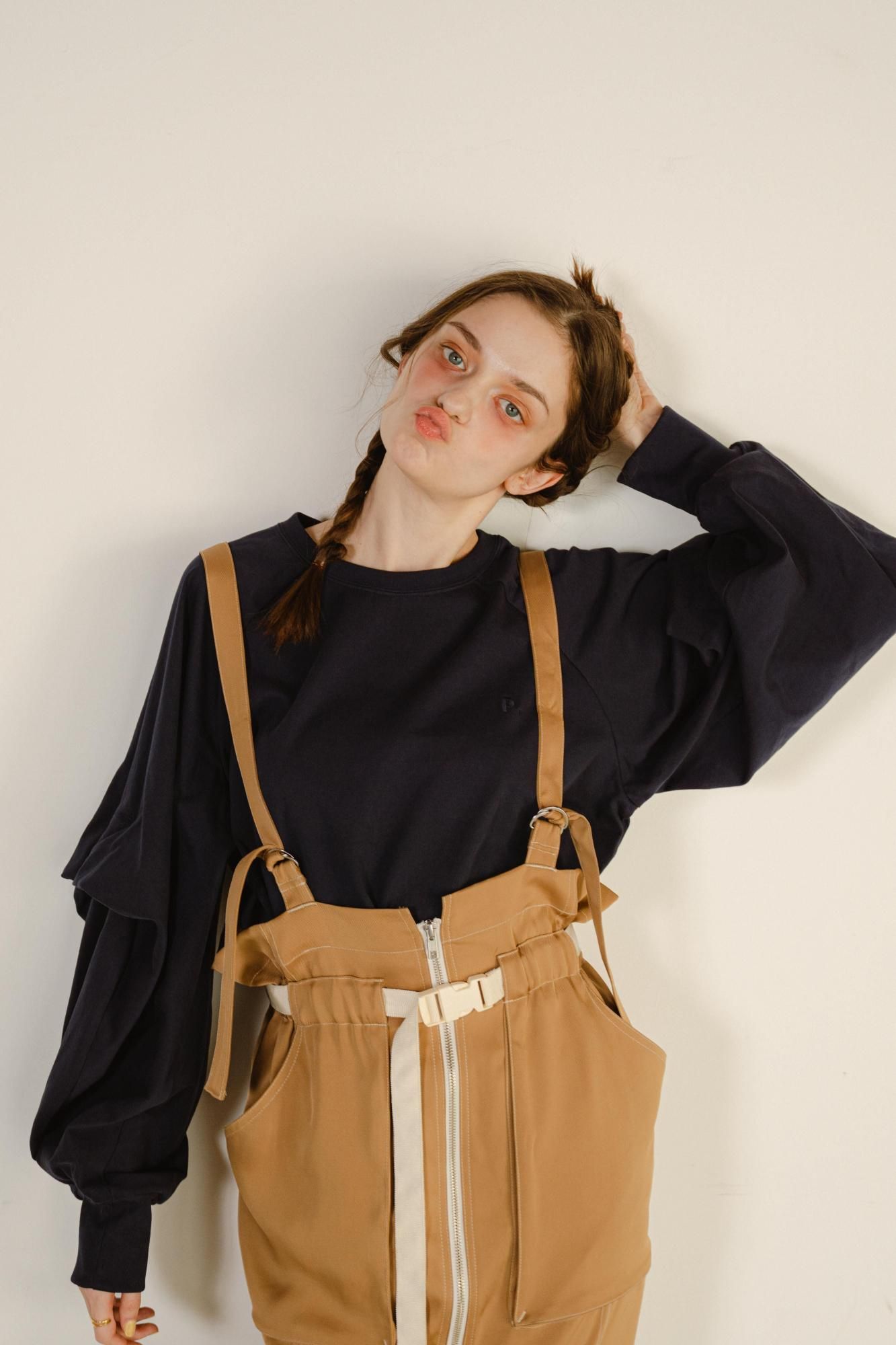 サスペンダーサイドタックスカート（BROWN） - PINUE