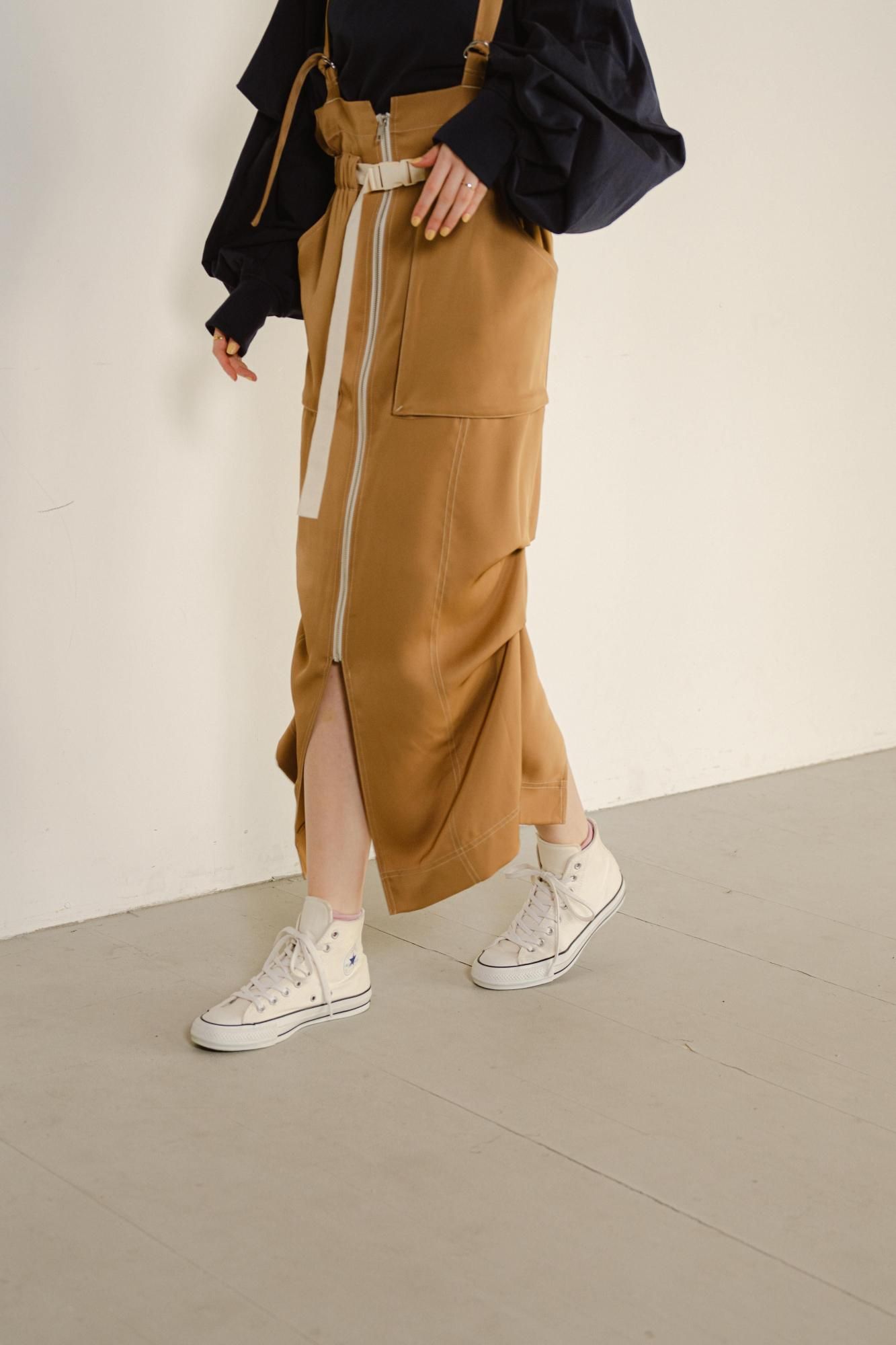 サスペンダーサイドタックスカート（BROWN） - PINUE