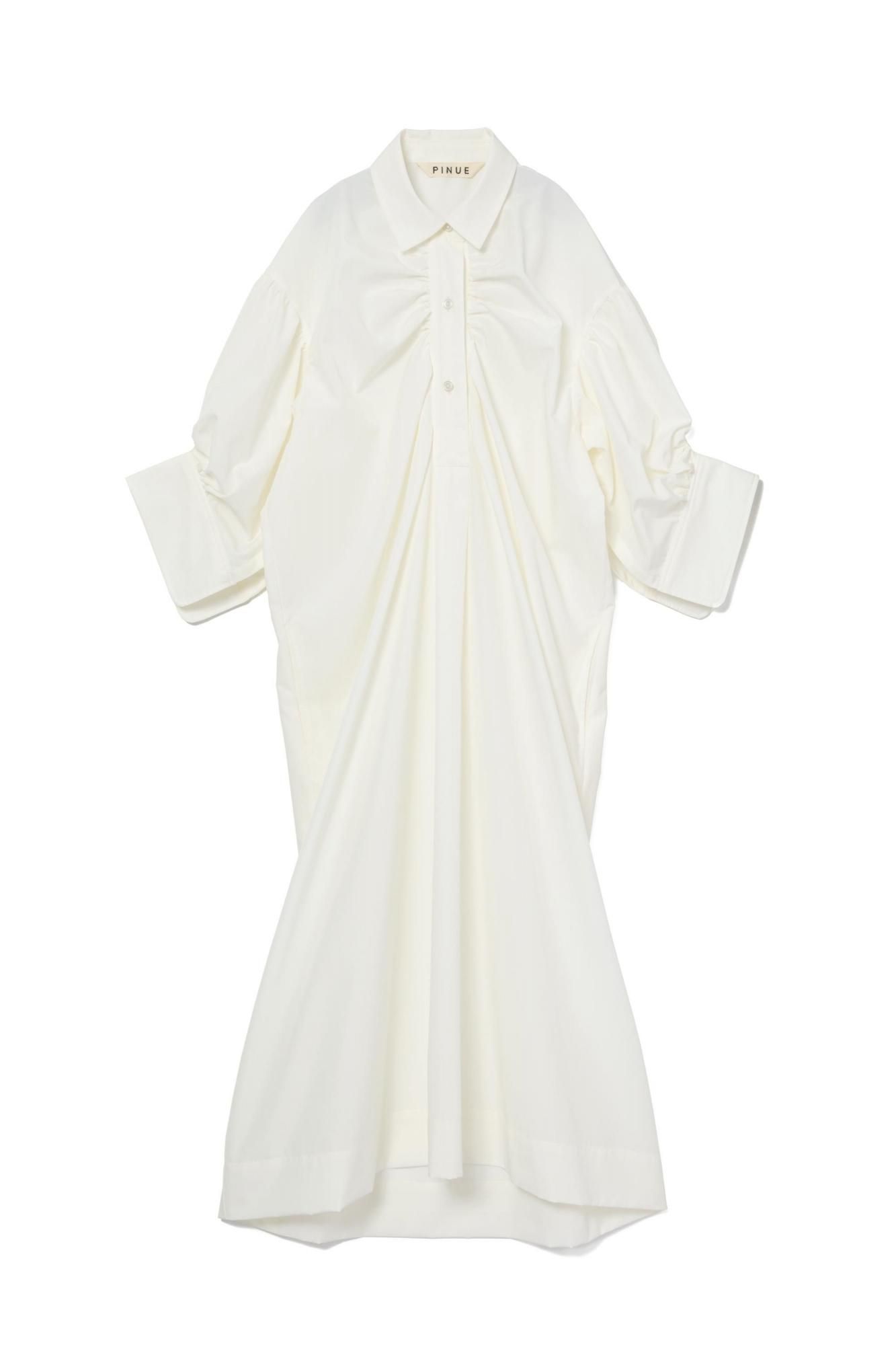 【50％OFF】 フロントギャザーシャツワンピース（WHITE） PINUE - ワンピース