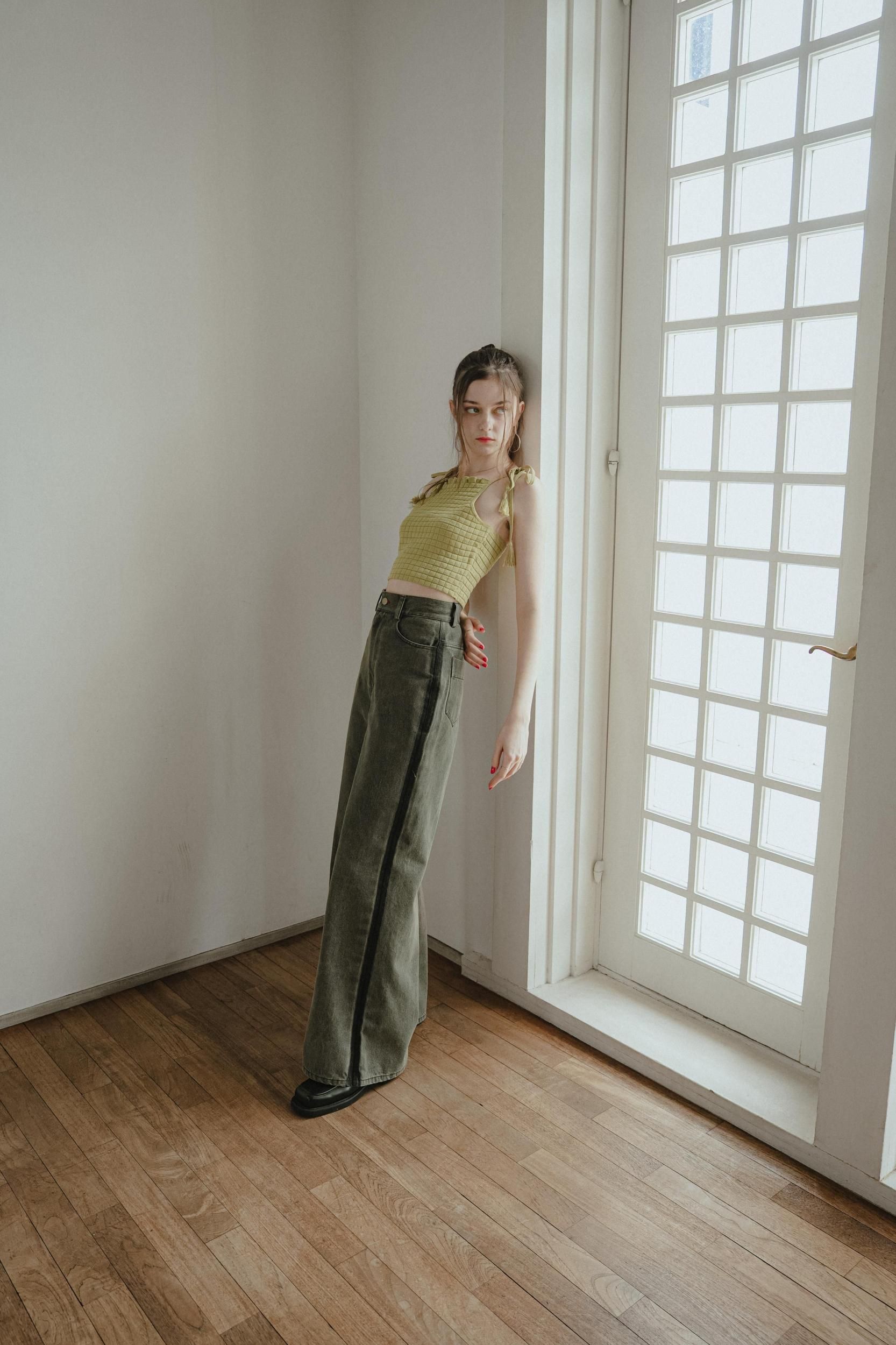 サイドラインデニムパンツ（BLACK） - PINUE