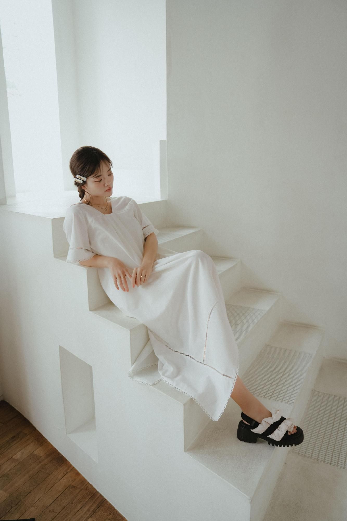 レーストリムワンピース（WHITE） - PINUE