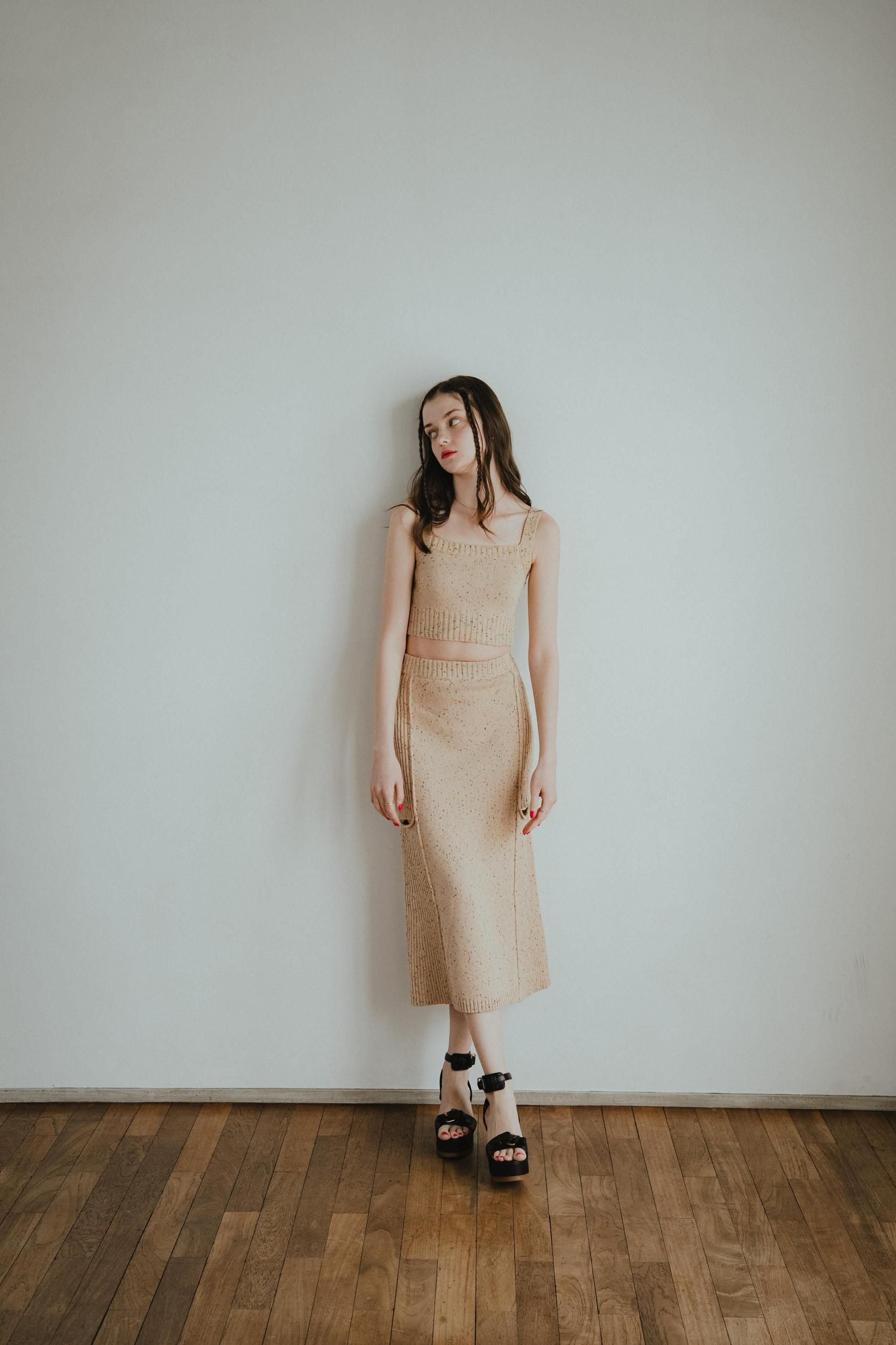 カラーネップニットセットアップ（BEIGE） - PINUE