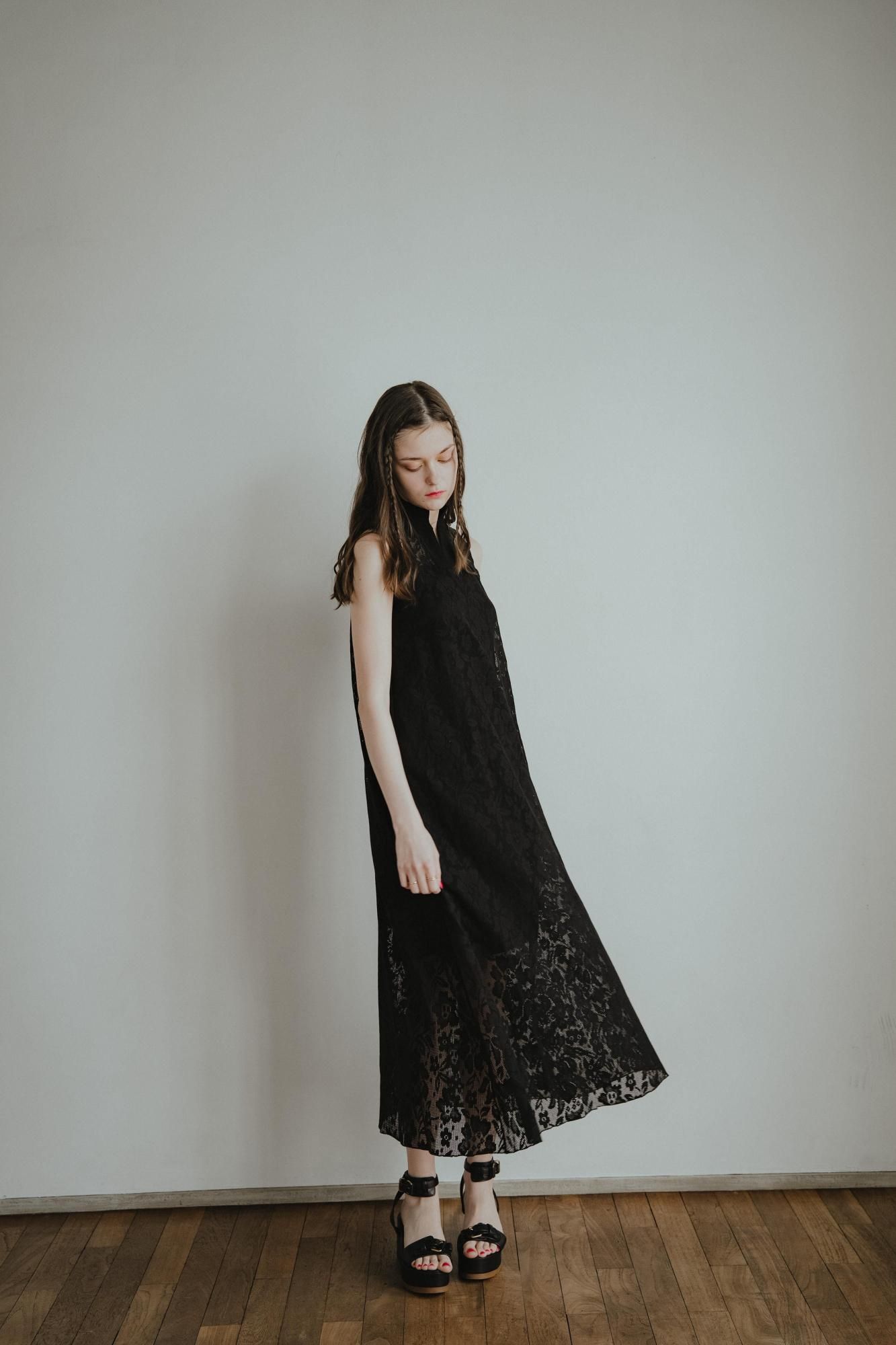 ニットコンビレースワンピース（BLACK） - PINUE