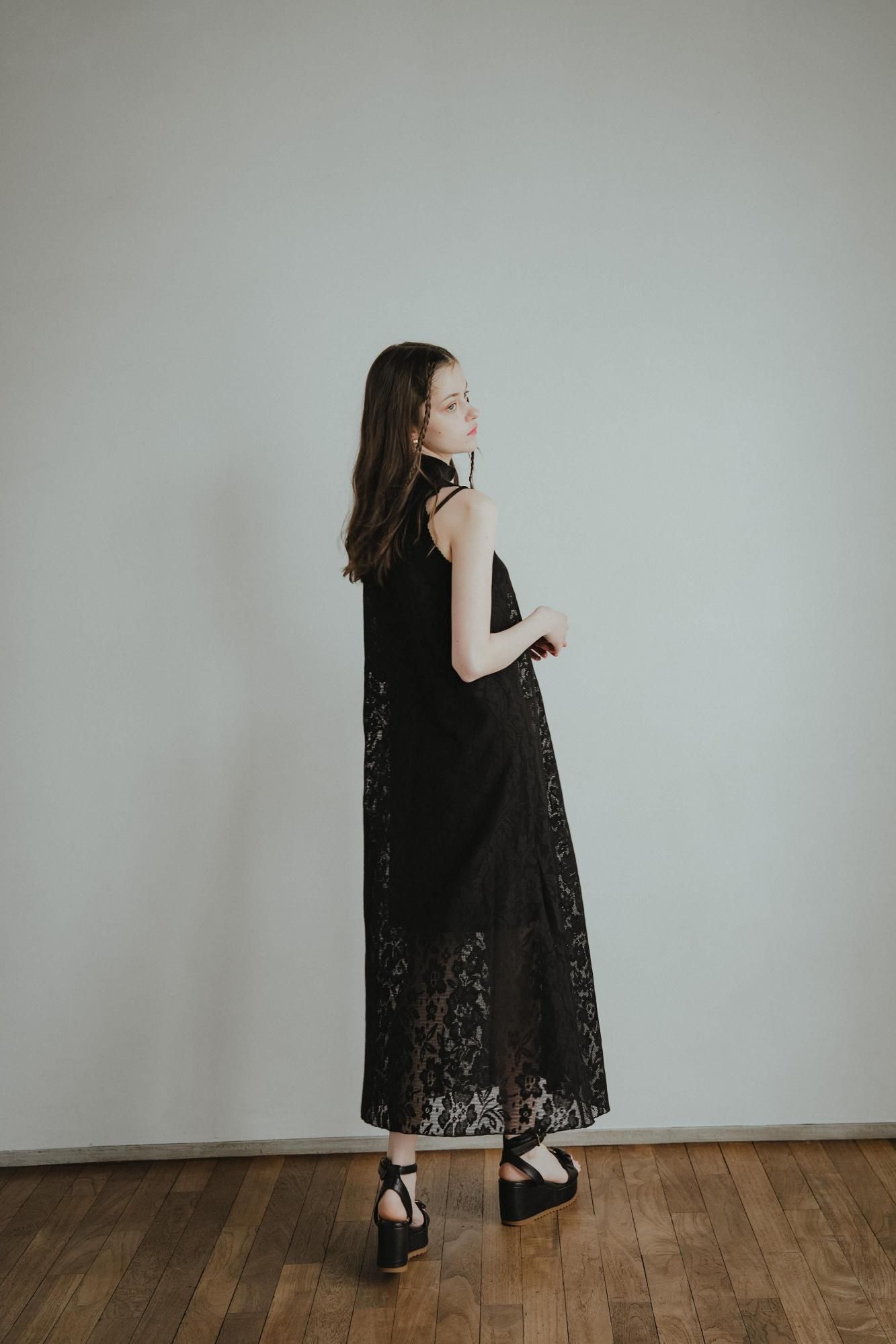 ニットコンビレースワンピース（BLACK） - PINUE