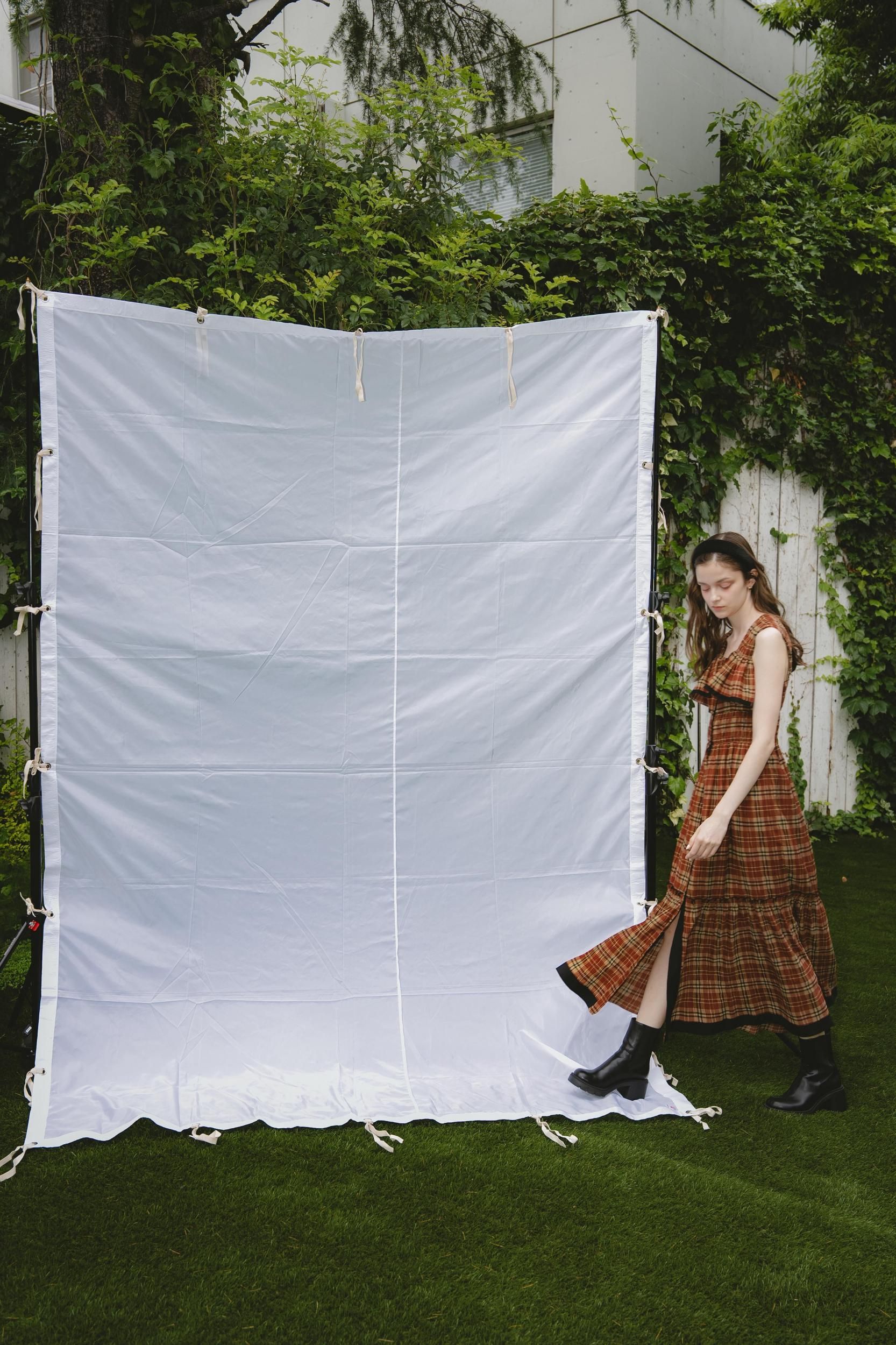 ※おかゆさん専用※ 美品【PINUE】シャーリングチェックワンピースMサイズ シャーリングチェックワンピース（TERRACOTTA） - PINUE