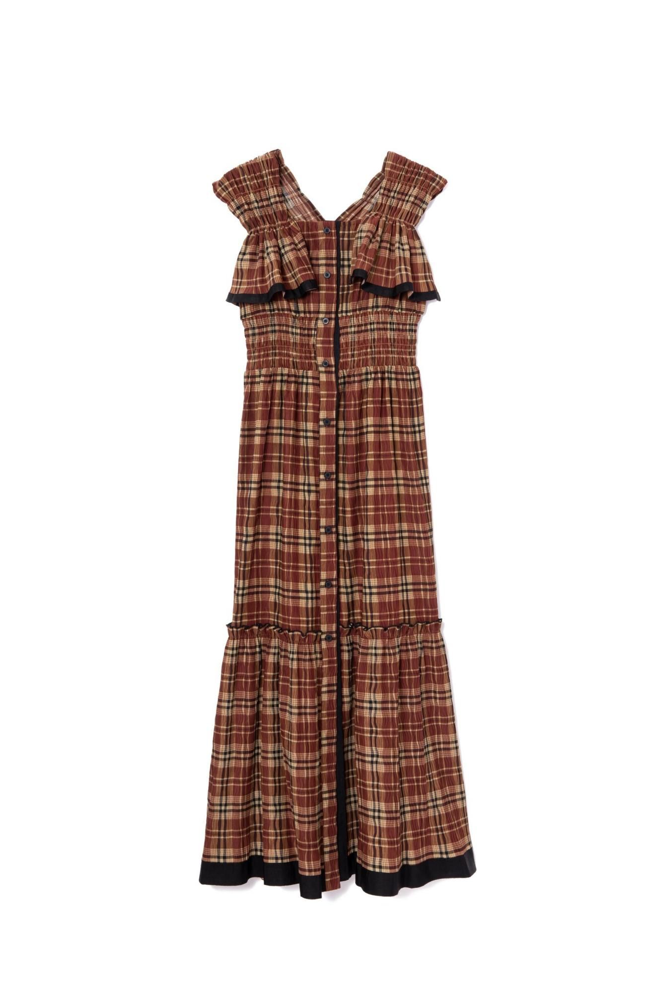 ※おかゆさん専用※ 美品【PINUE】シャーリングチェックワンピースMサイズ シャーリングチェックワンピース（TERRACOTTA） - PINUE