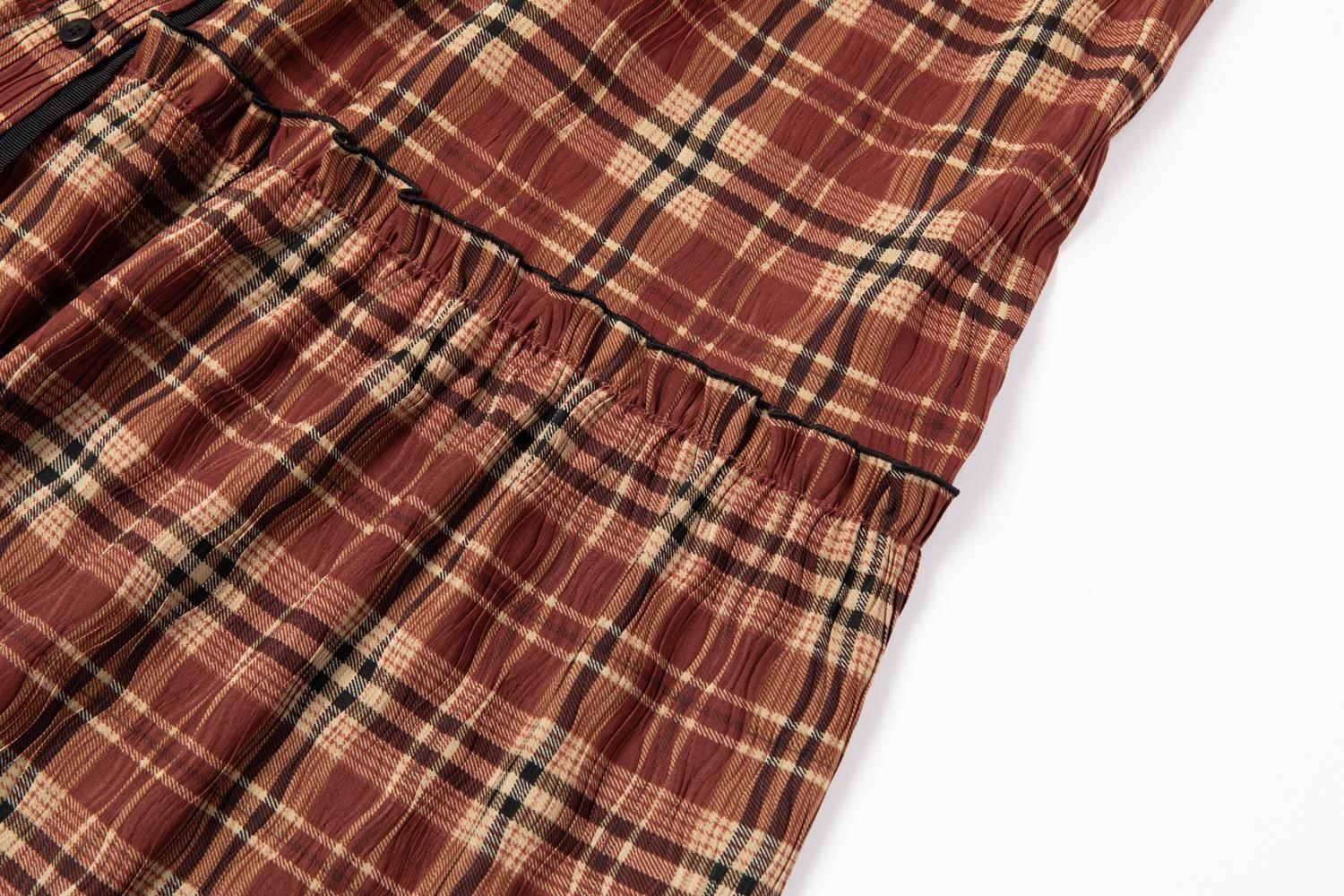 ※おかゆさん専用※ 美品【PINUE】シャーリングチェックワンピースMサイズ シャーリングチェックワンピース（TERRACOTTA） - PINUE