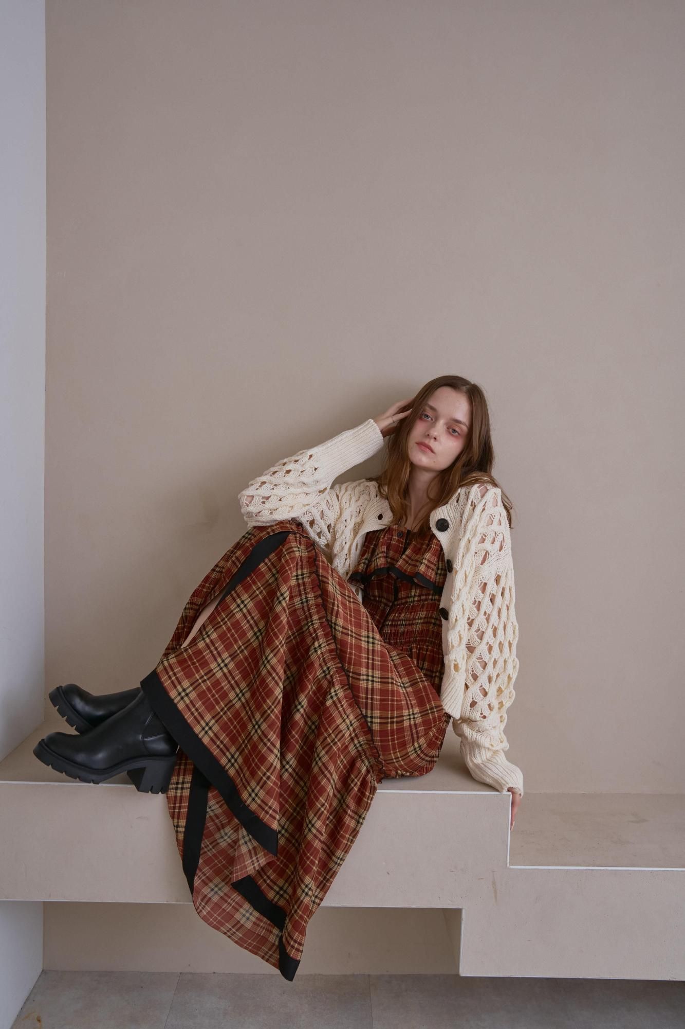 美品【PINUE】シャーリングチェックワンピースMサイズ シャーリングチェックワンピース（TERRACOTTA） - PINUE