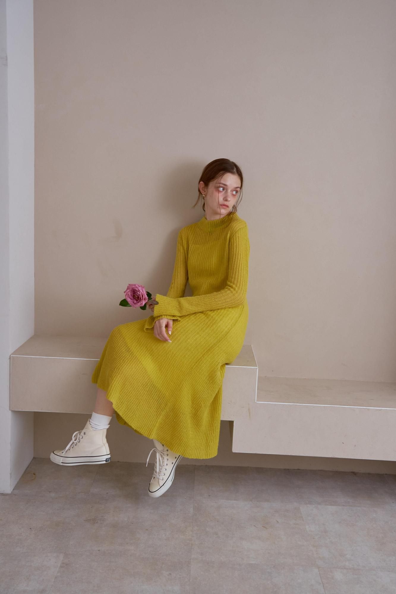 Aimeine エメイン シアーフリルヘムフリンジニットワンピース 極美品✨】Aimeine エメインシアーフリルヘムフリンジニット