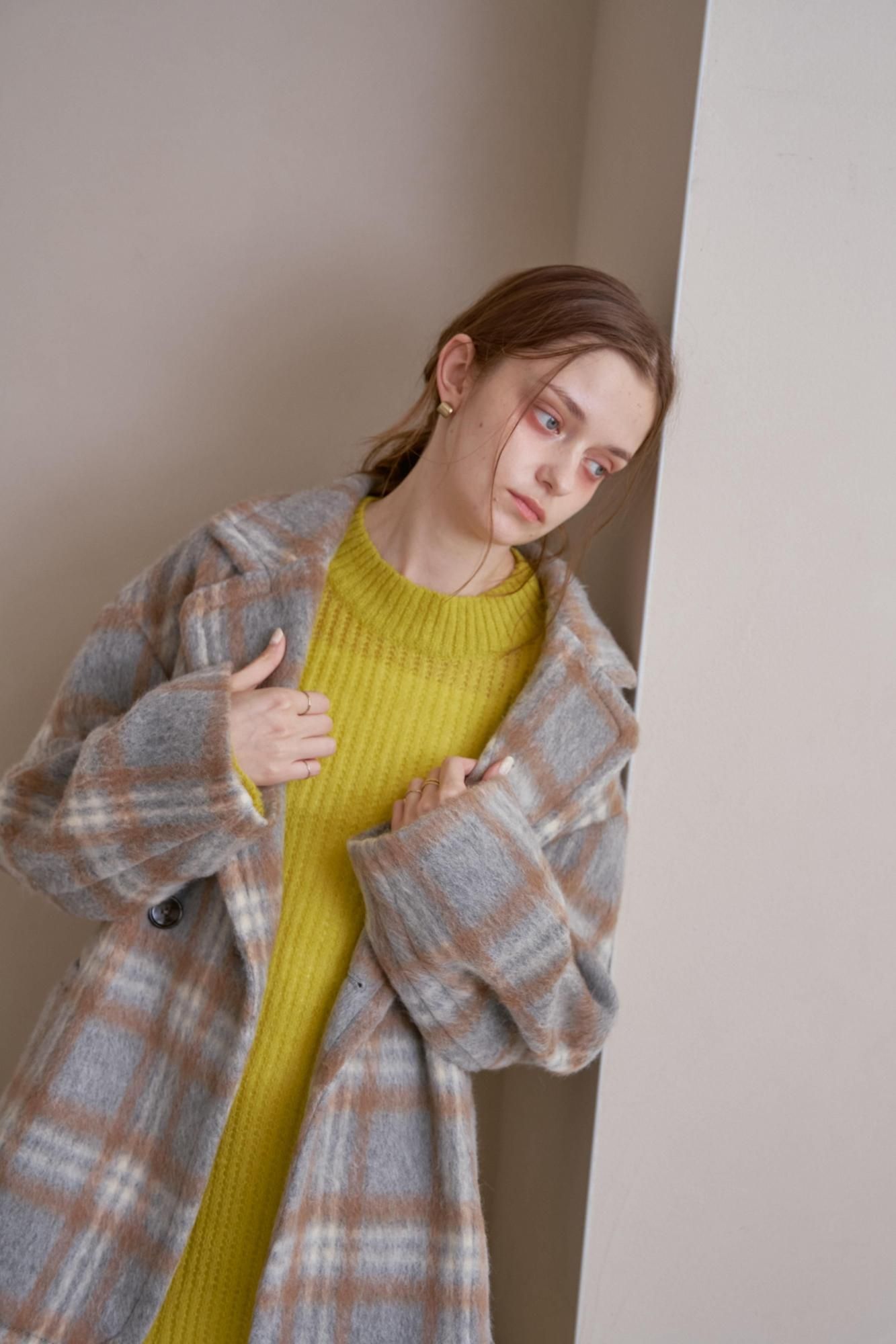 ピヌエ　グレーコート シャギーチェックコート（GRAY） - PINUE