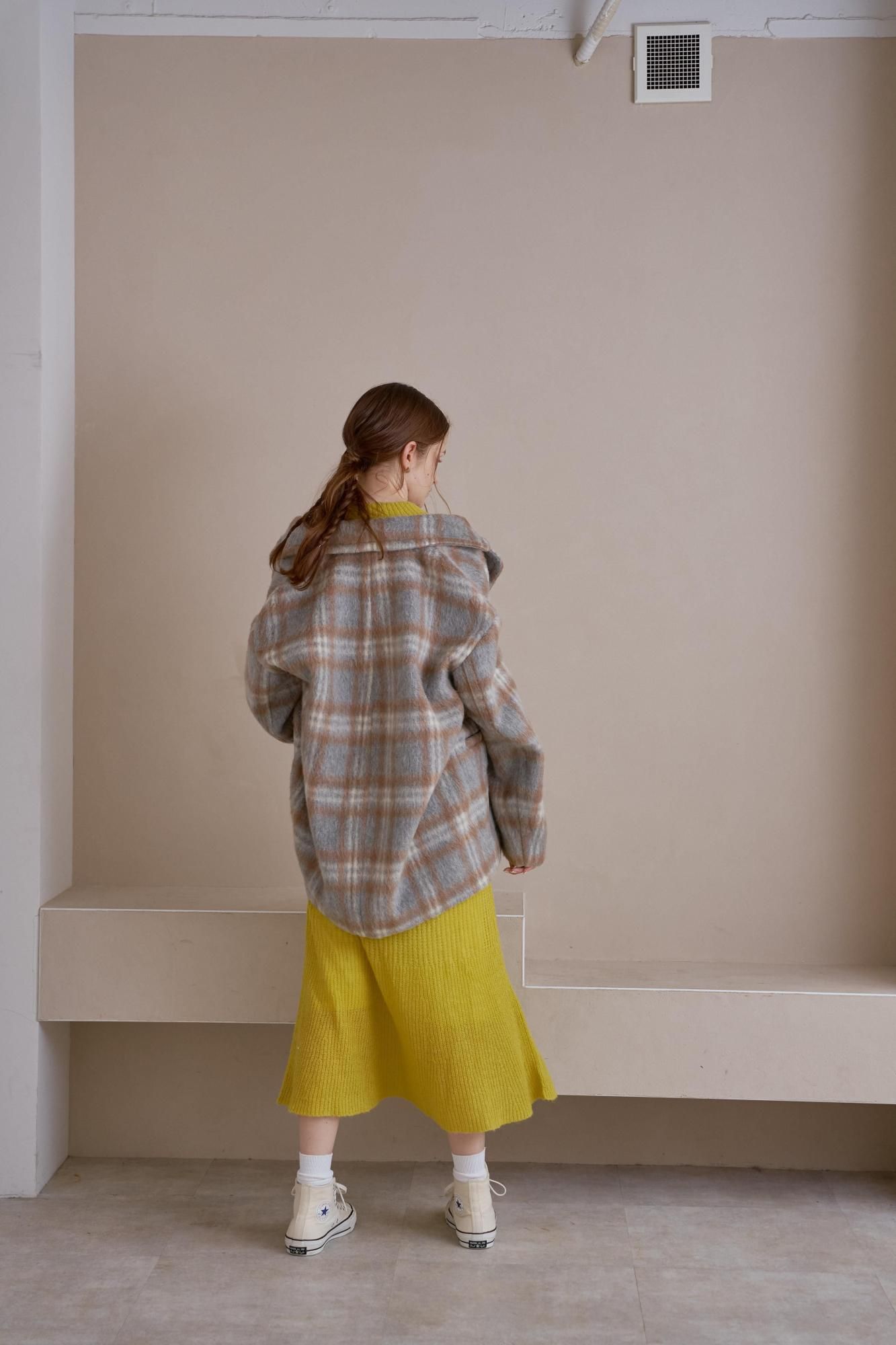 シャギーチェックコート（GRAY） - PINUE