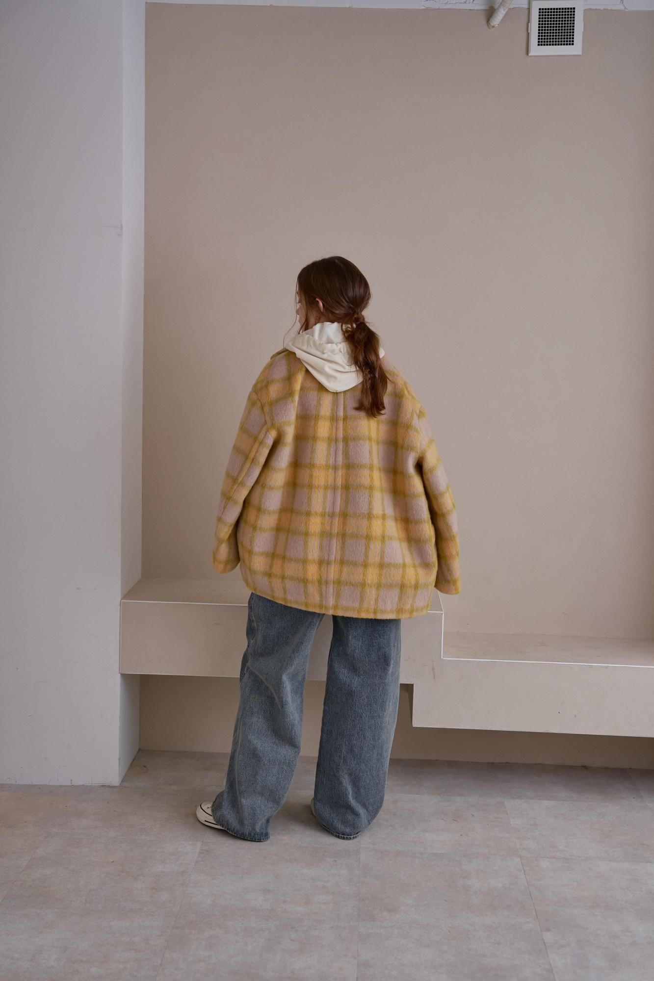 シャギーチェックコート（YELLOW） - PINUE