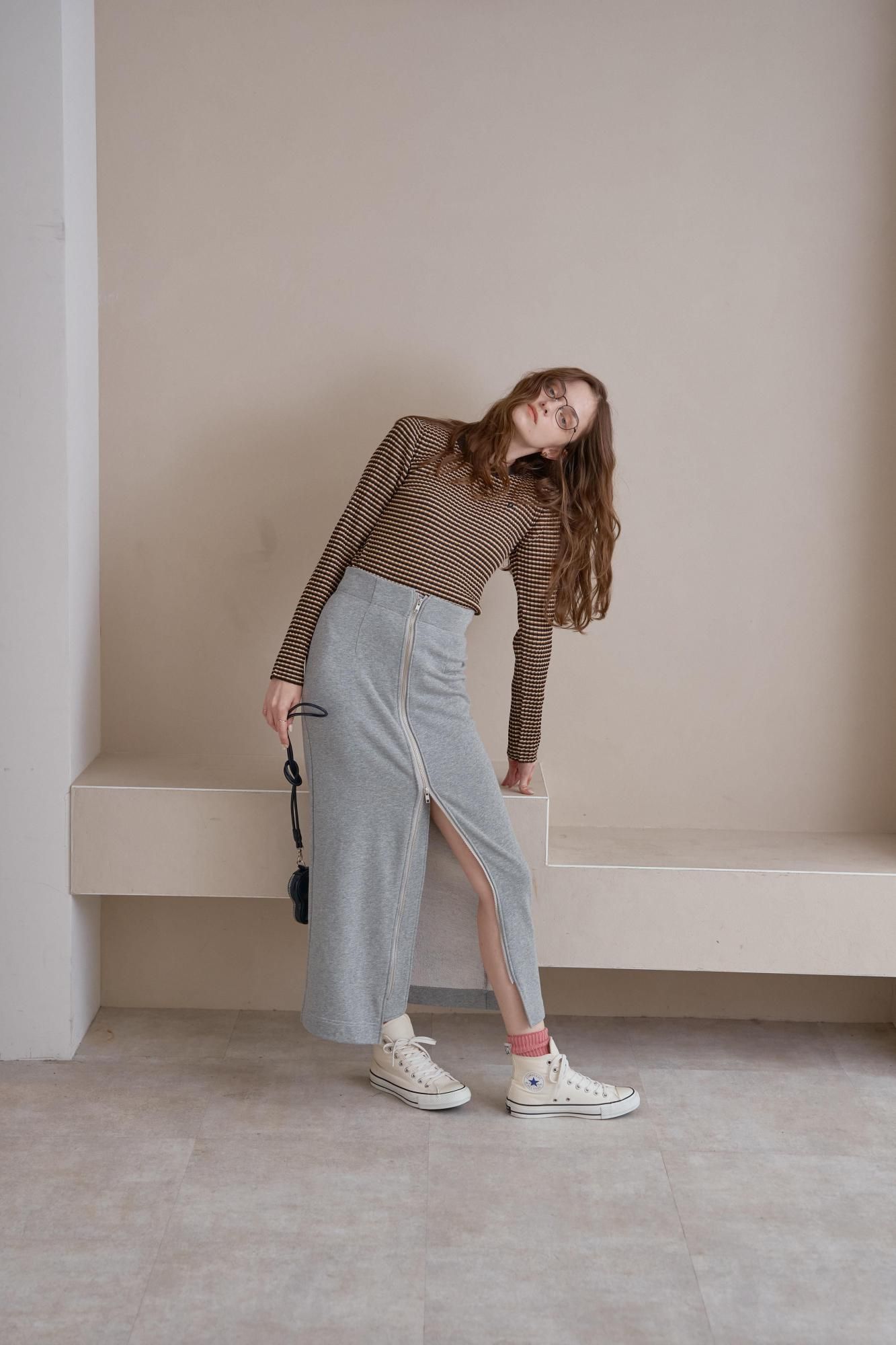 ミニボーダーニットトップス(NAVY) - PINUE ミニボーダーニットトップス(NAVY) - PINUE