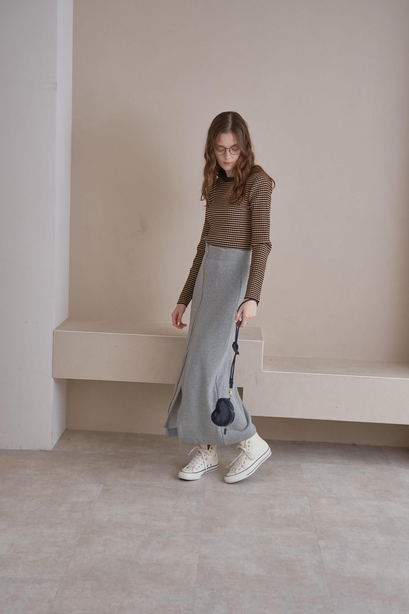 ミニボーダーニットトップス（NAVY） - PINUE