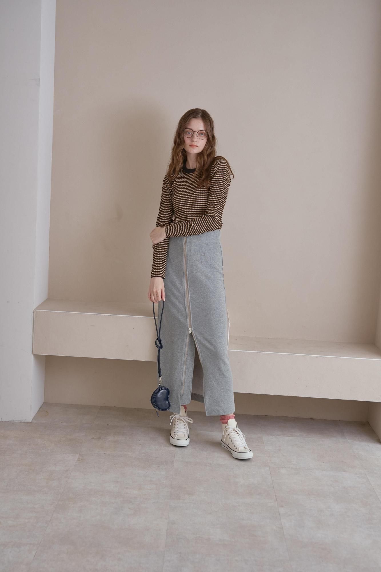 ミニボーダーニットトップス（NAVY） - PINUE