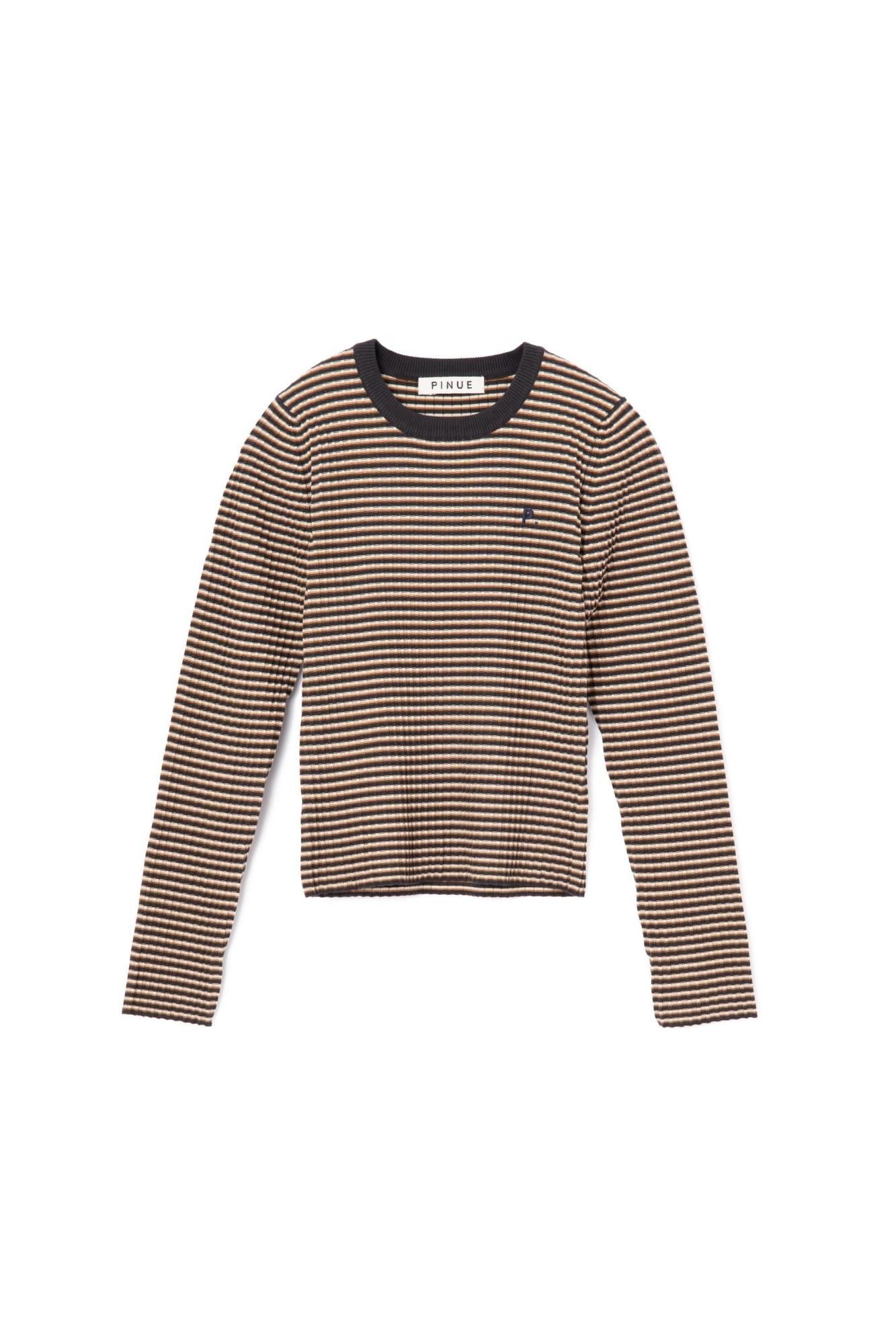 ミニボーダーニットトップス（NAVY） - PINUE