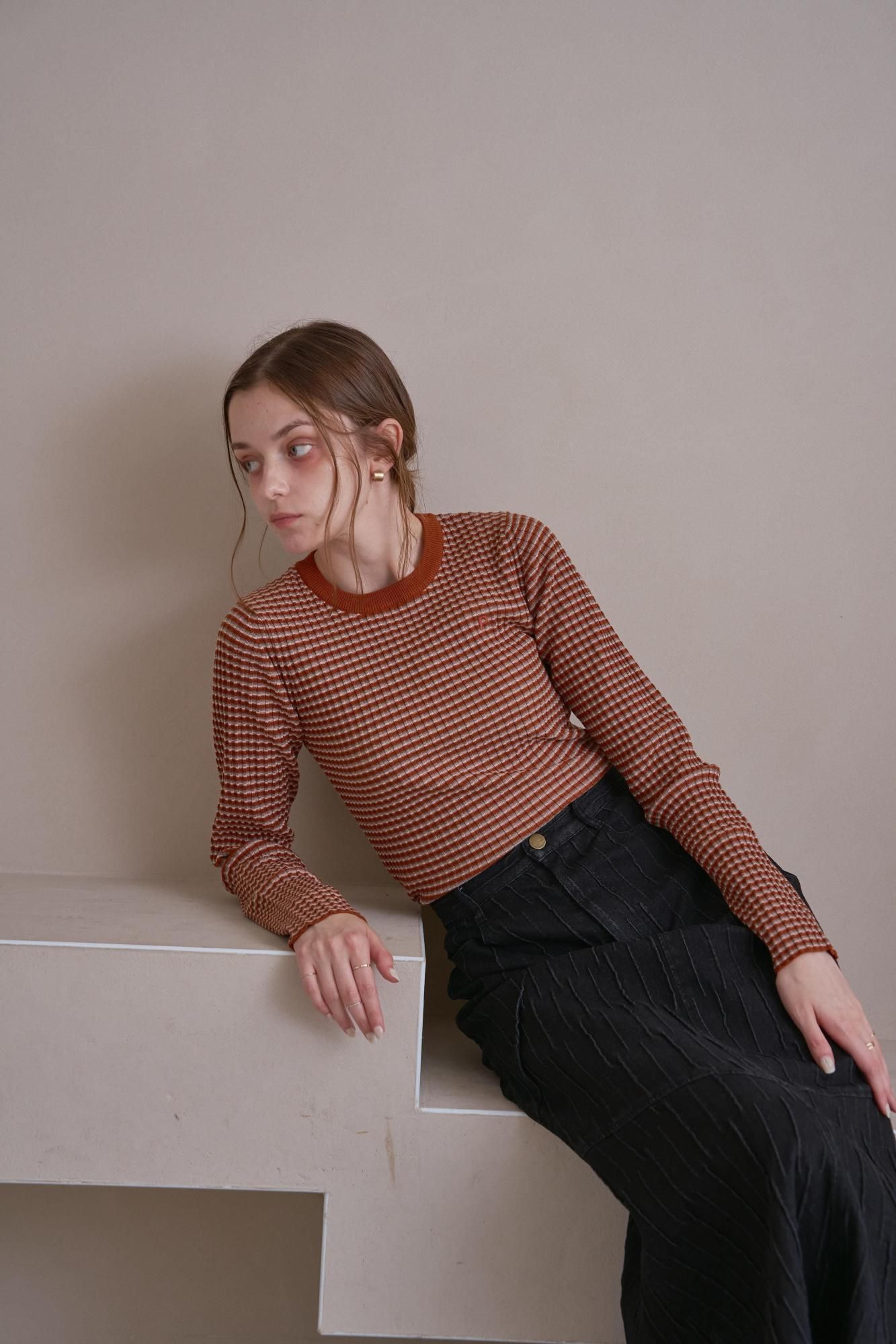 ピヌエ　 ミニボーダーニットトップス（BROWN）新品未使用品 ピヌエ ミニボーダーニットトップス（BROWN）新品未使用品