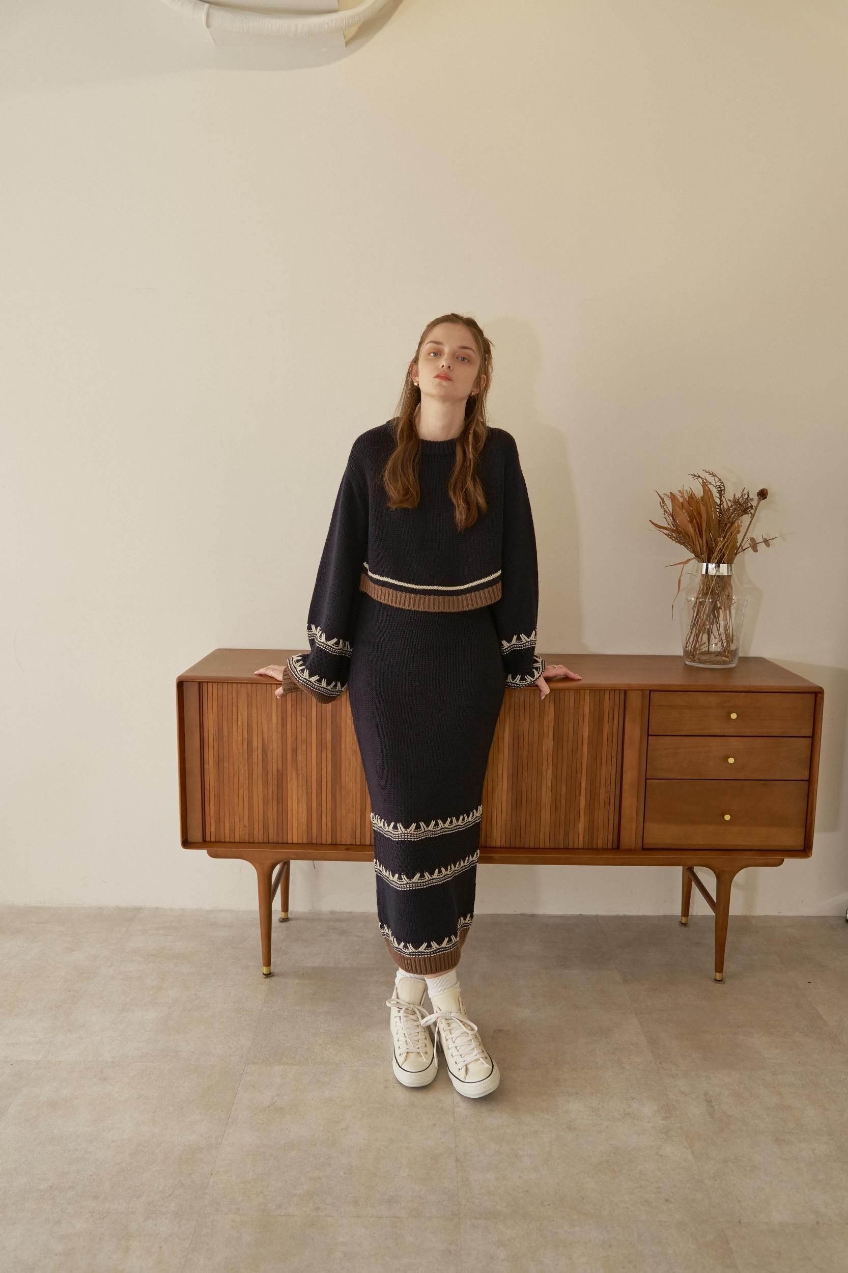 ステッチラインニットセットアップ(NAVY)